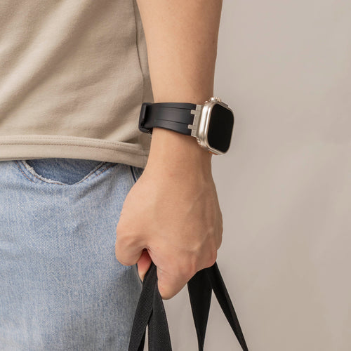 Bandz Apple Watch Ultra Silicone Strap 'Luxe Liquid' (Black with Silver)