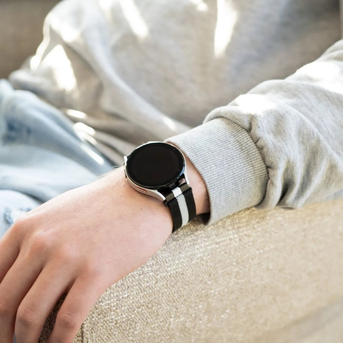 Milanese Strap, black/white, lifestyle photo
