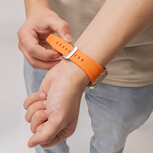 Bandz Apple Watch Ultra Silikonarmband Luxus Liquid (Orange/Silber)