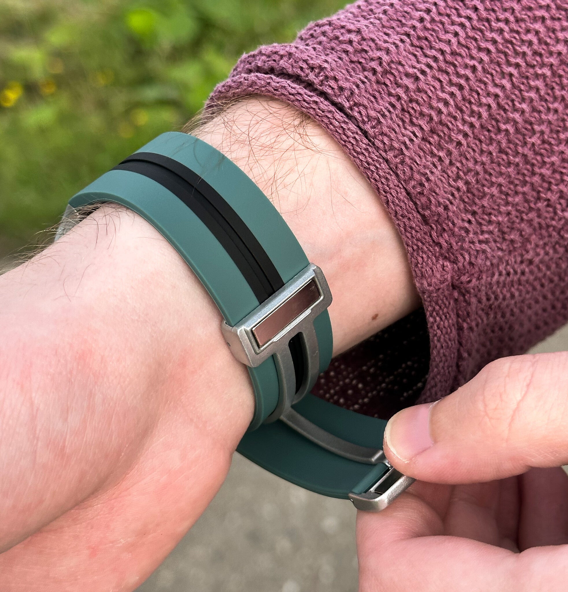 Silicone Magnetic Sport Strap, green/black, lifestyle photo
