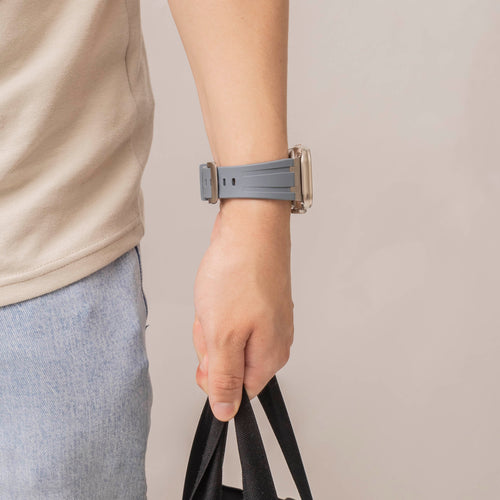 Bandz Apple Watch Ultra Silikonarmband Luxus Liquid (Dunkelgrau mit Silber)
