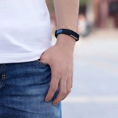 Silicone Sport Strap, black/blue, lifestyle photo