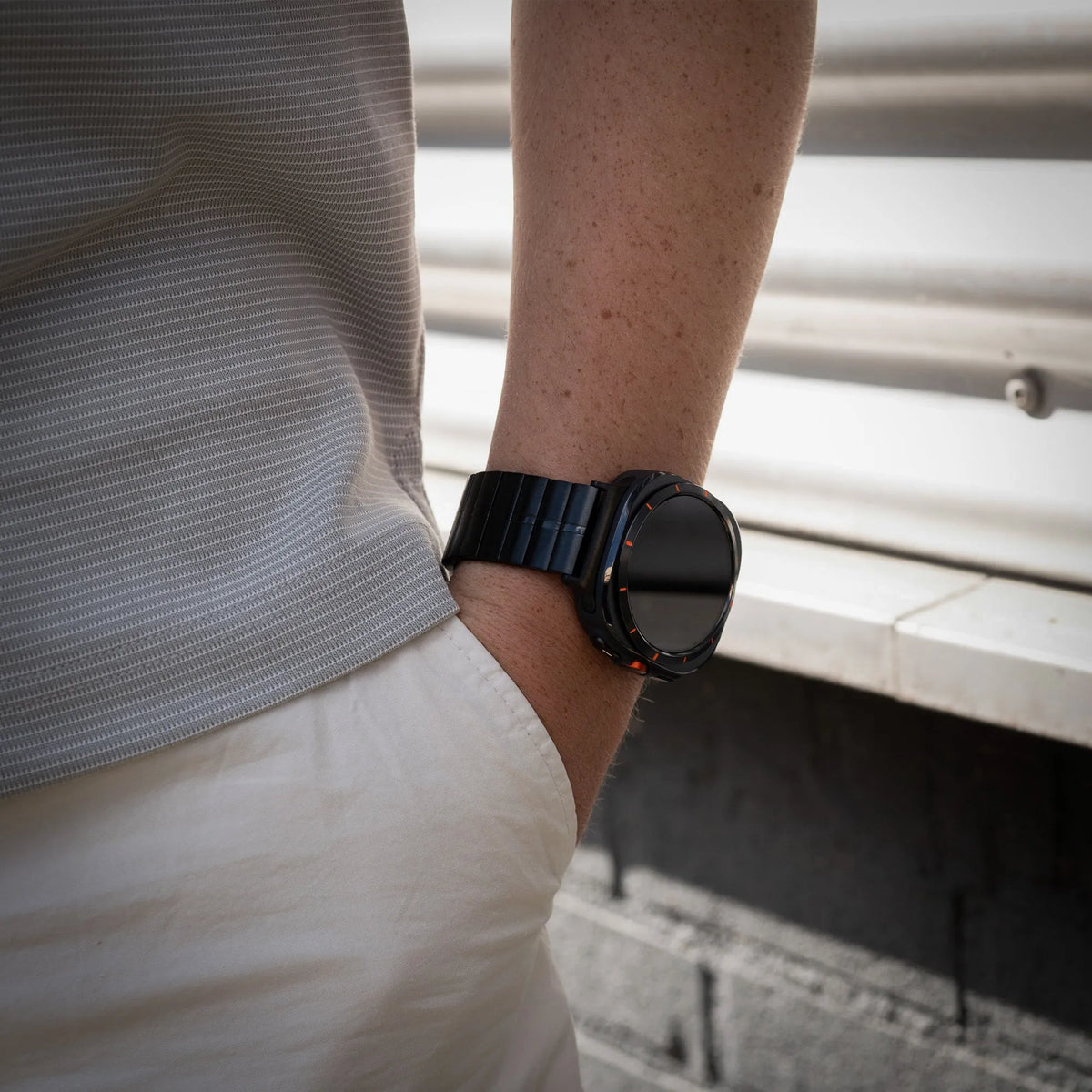 Premium Metal Strap, black, lifestyle photo