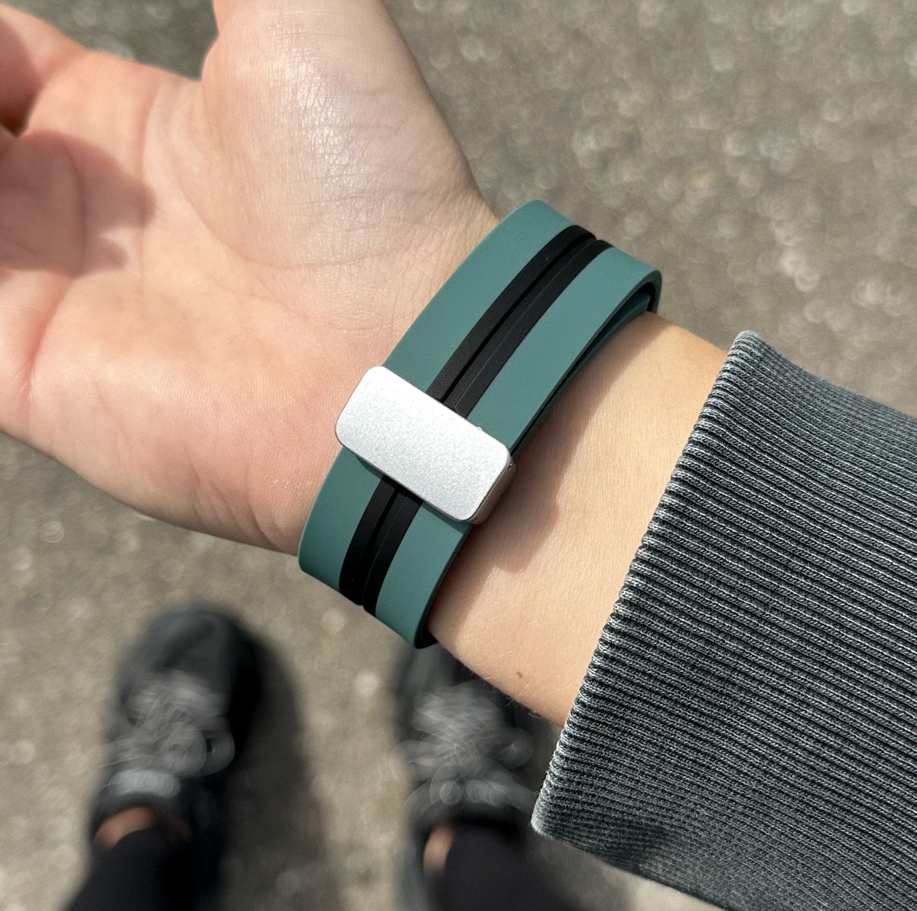 Silicone Magnetic Sport Strap, green/black, lifestyle photo