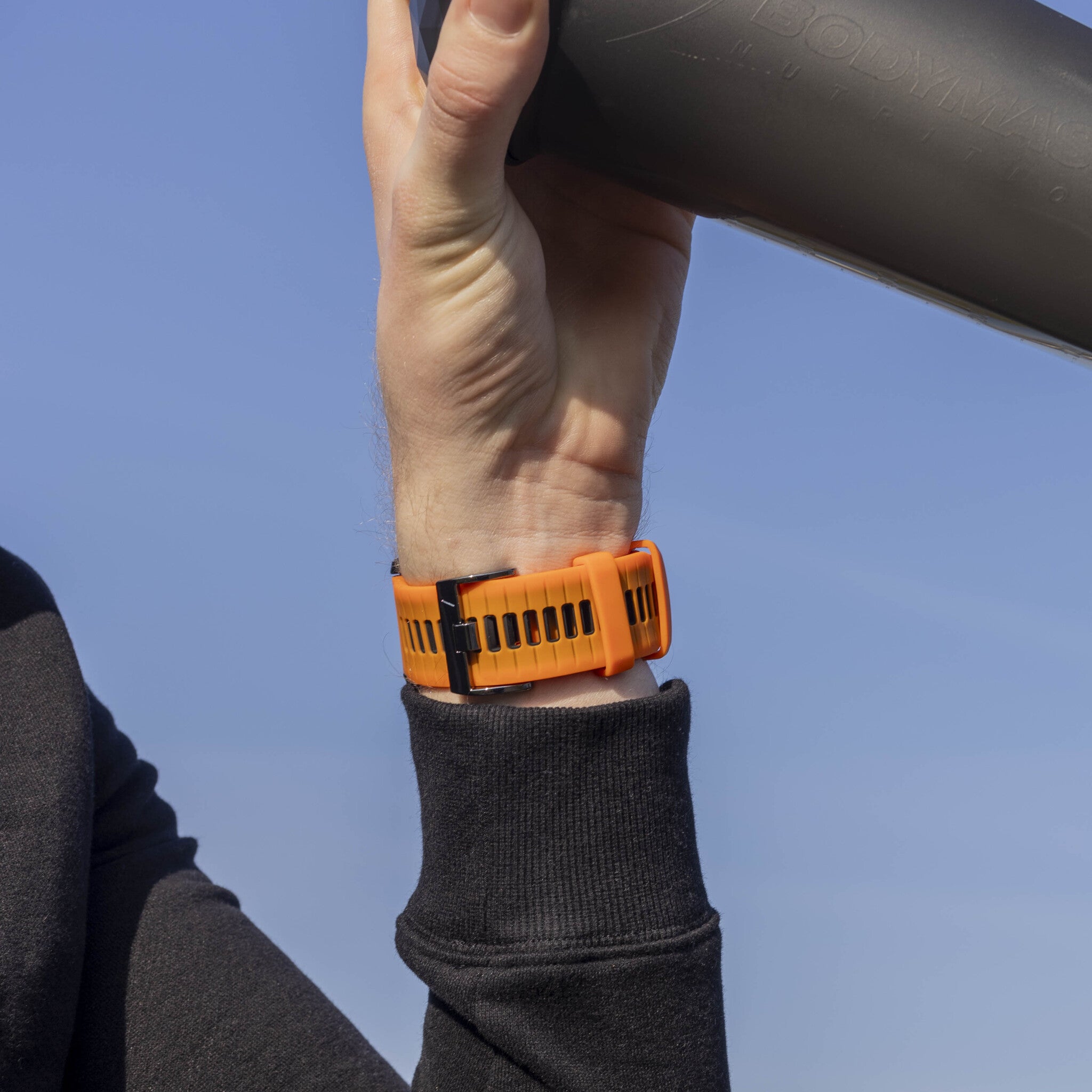 Silicone Sport Buckle Strap, orange/black, lifestyle photo