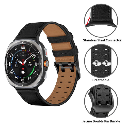 Samsung Galaxy Watch Ultra 2 Doppelnadel-Lederarmband (Schwarz)
