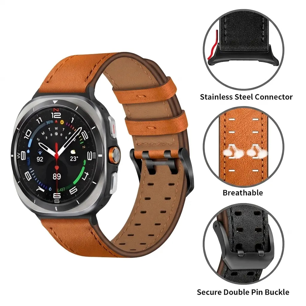 Samsung Galaxy Watch Ultra Double Pin Leather Strap (Orange)
