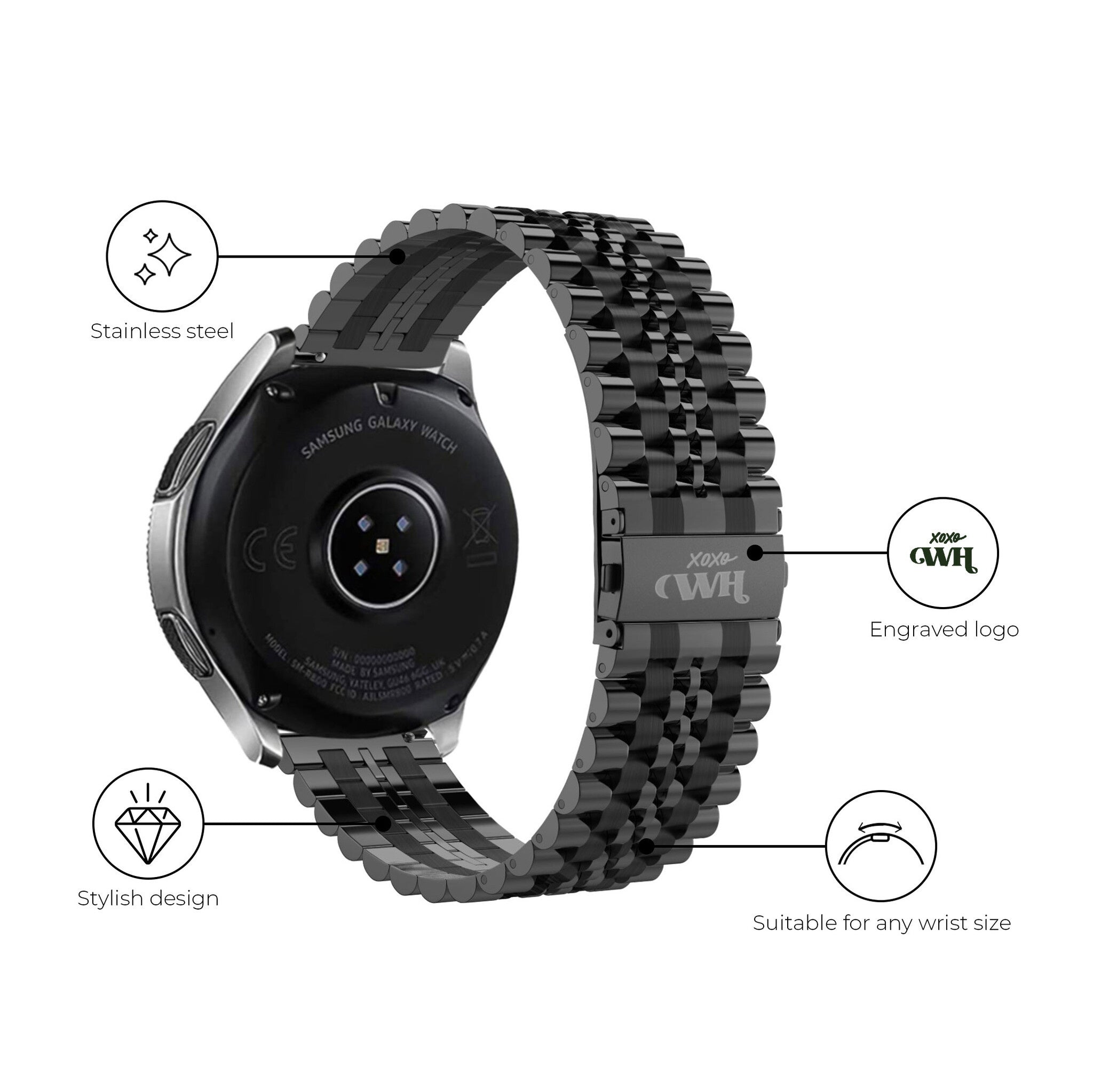 xoxo Wildhearts Samsung Galaxy Watch Active Stahlarmband (Schwarz)