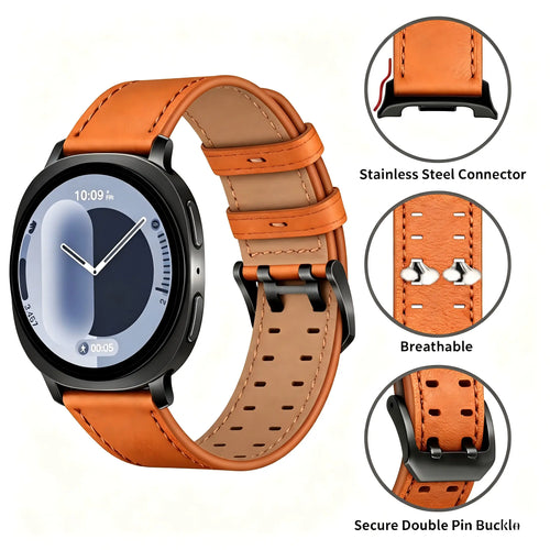 Samsung Galaxy Watch 9 - 44mm Double Pin Leather Strap (Orange)