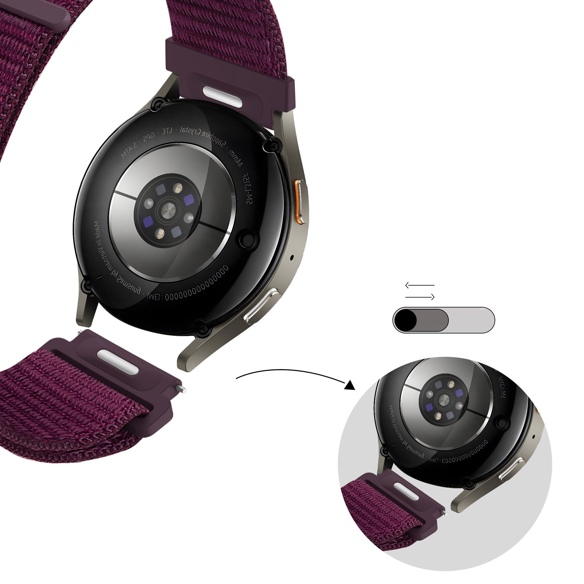 Bandz Samsung Galaxy Watch 4 Classic 46mm Nylon Strap 'Easy Fit' (Plum)
