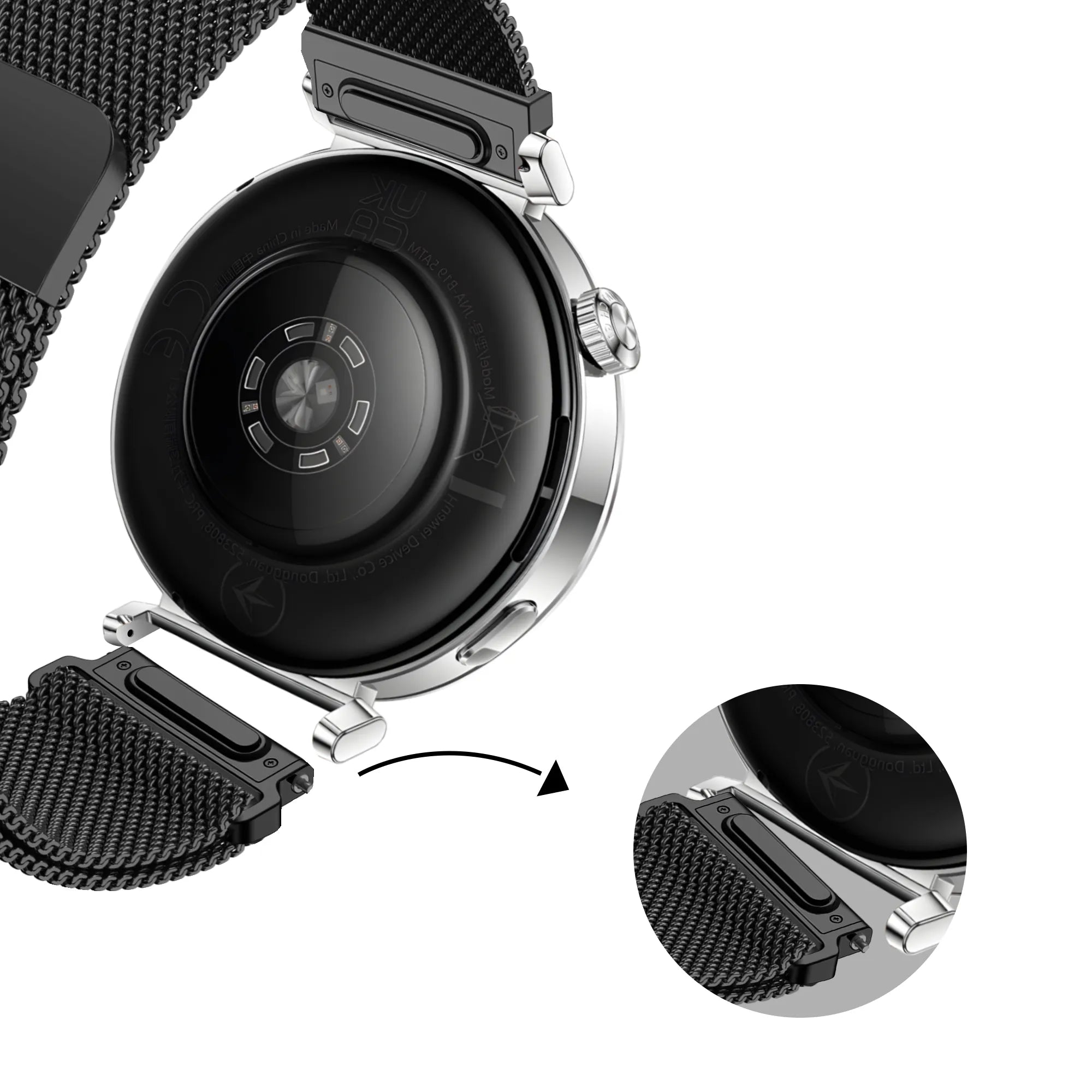 Bandz Zenwatch Venice Pro 2 Milanese Armband 'Easy Fit' (Schwarz)