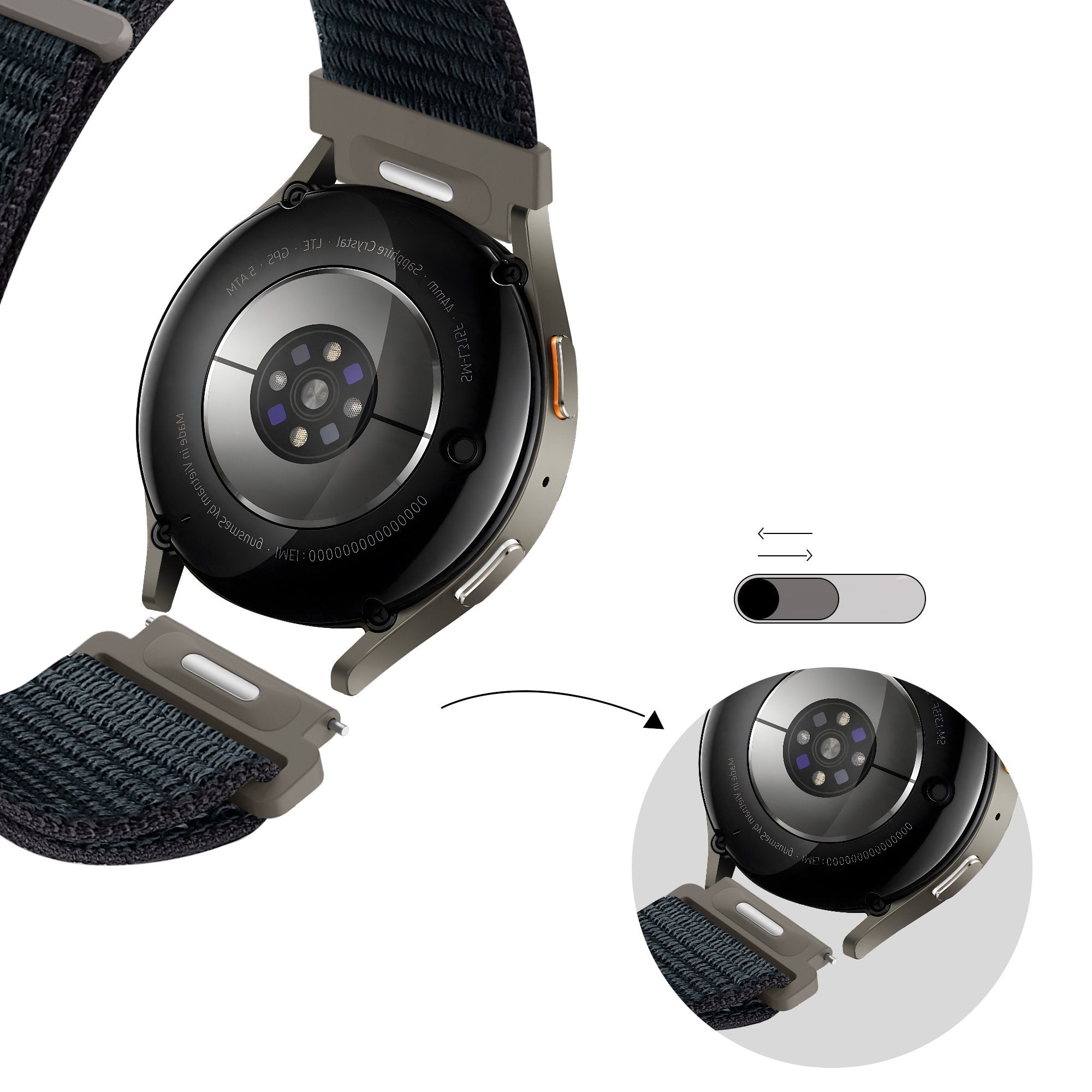 Bandz Samsung Galaxy Watch 4 - 44mm Nylonarmband 'Easy Fit' (Grau/Blau)