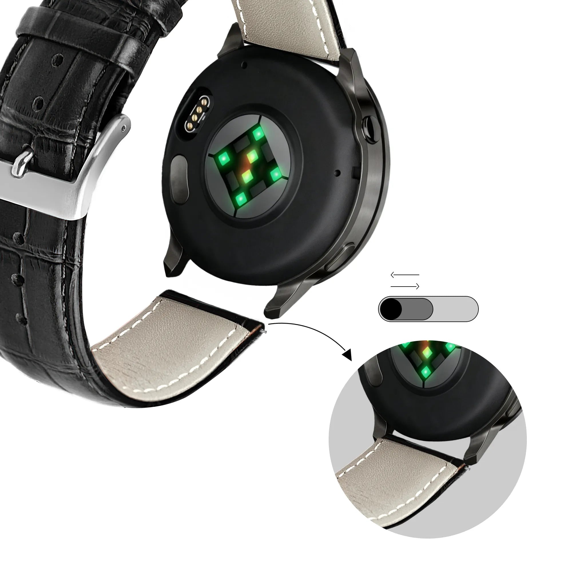 Bandz Garmin Venu 2 Gebürstetes Lederarmband Krokodil (Schwarz)