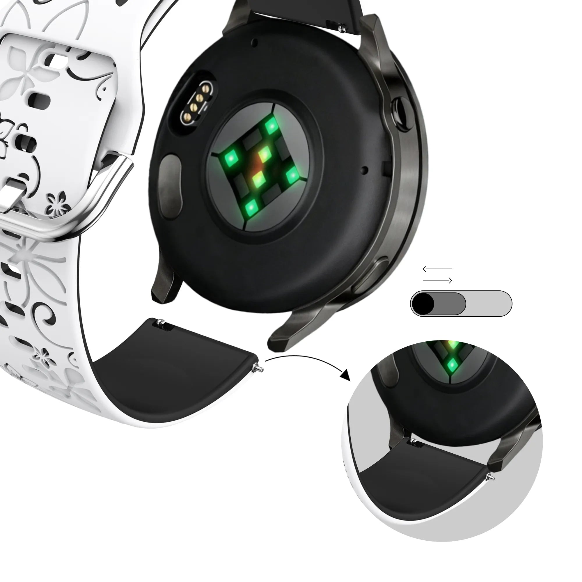 Bandz Garmin Vivomove Trend Silikonarmband 'Flowers' (Weiß/Schwarz)