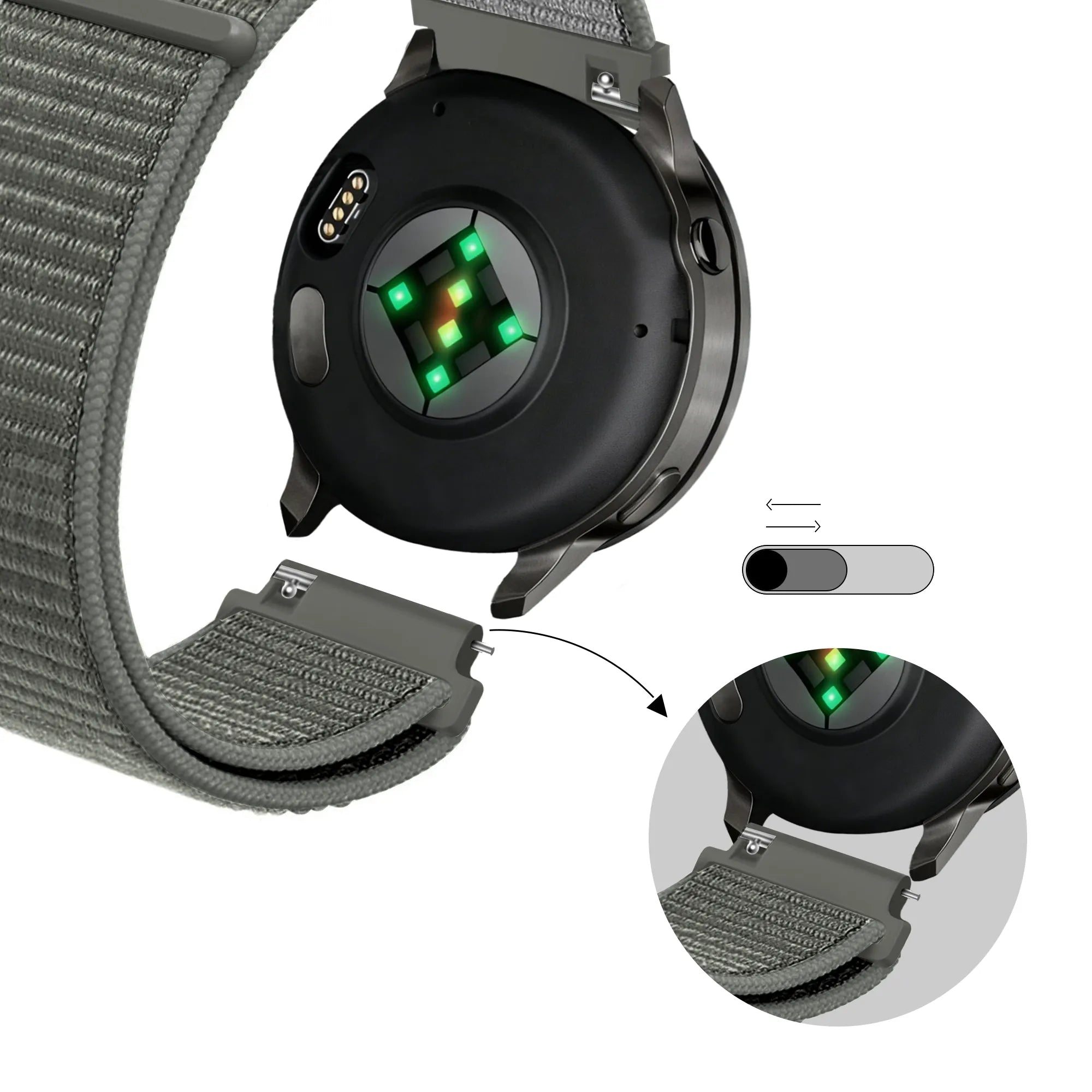 Bandz Garmin Forerunner 265s Nylon Loop Armband (Grau/Grün)