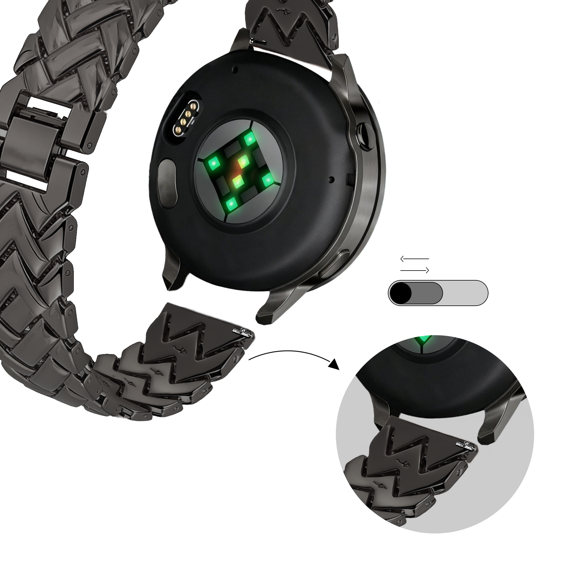Bandz Withings Steel HR - 36mm Metallarmband 'V-Type' (Schwarz)