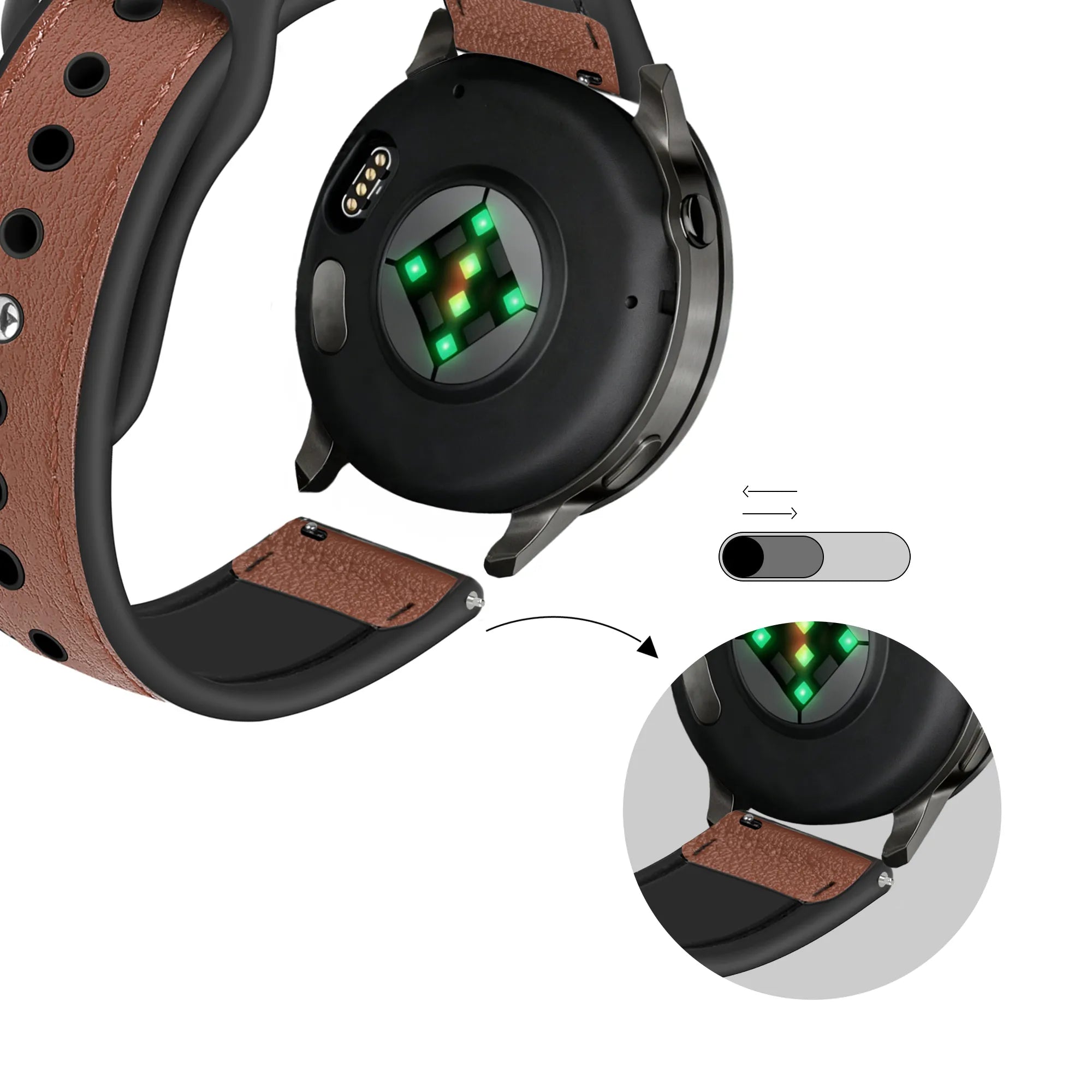 Bandz Garmin Vivoactive 4 Lederarmband 'Hybrid' (Braun)