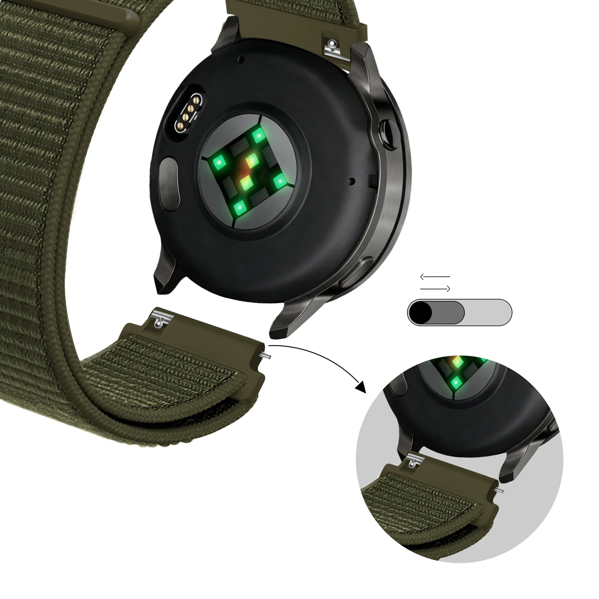 Bandz Garmin Approach S50 Nylon Loop Armband (Olivgrün)