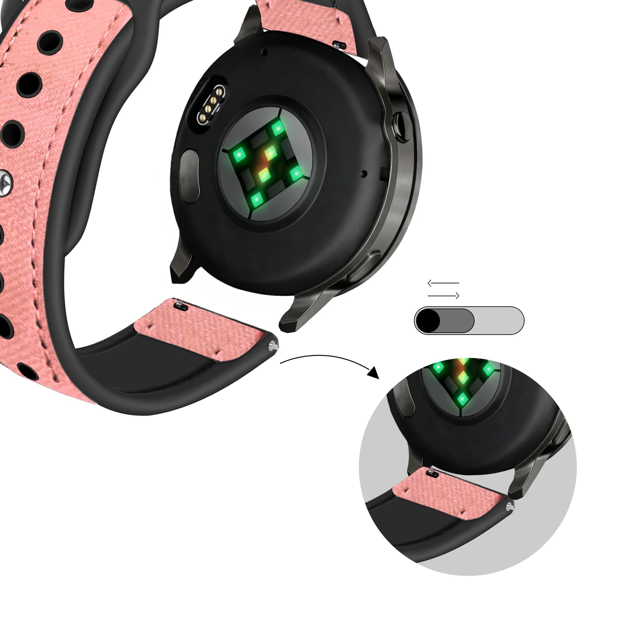 Bandz Garmin Vivoactive 6 Lederarmband 'Hybrid' (Rosa)