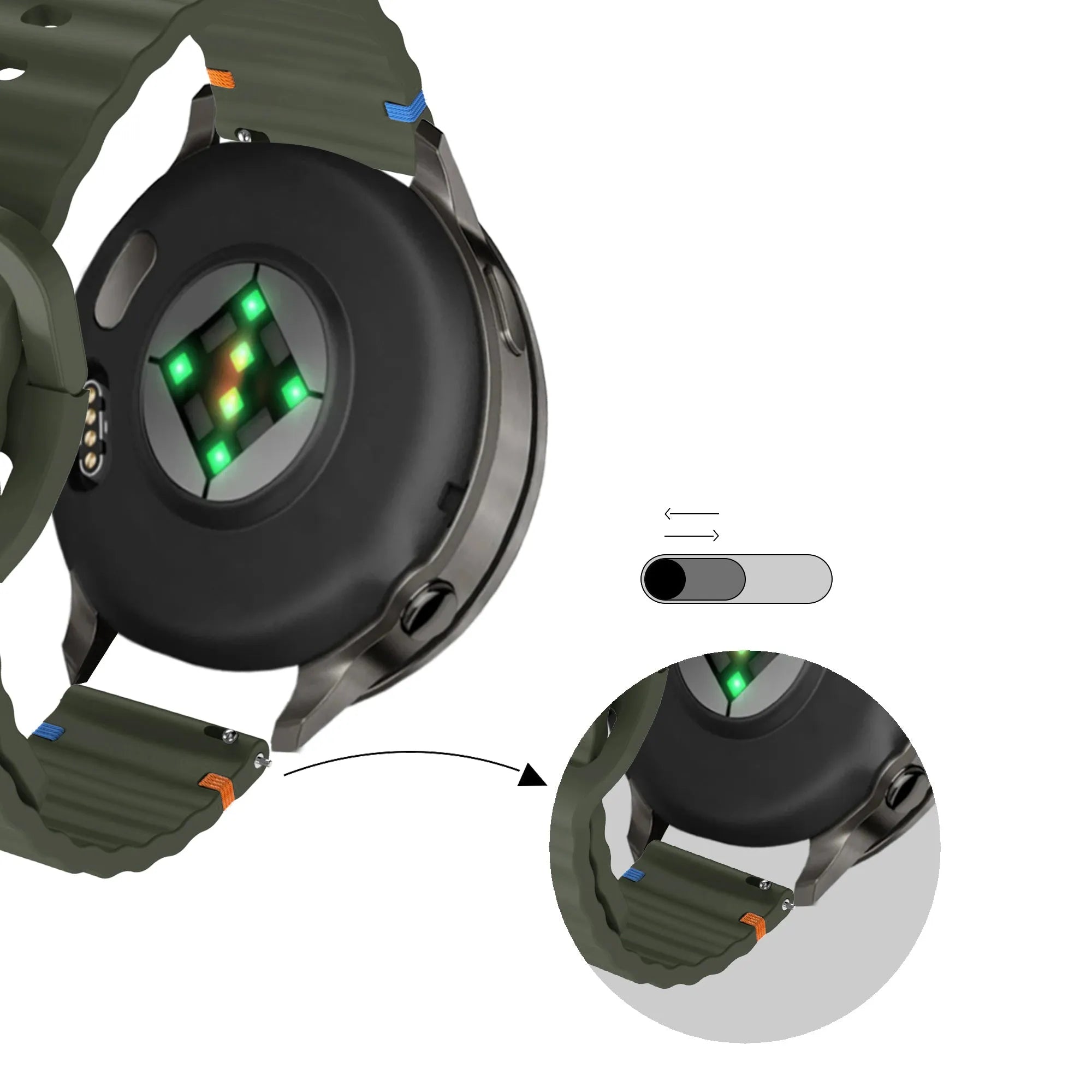 Bandz Garmin Forerunner 265s Silikonarmband 'Wave' (Armeegrün)