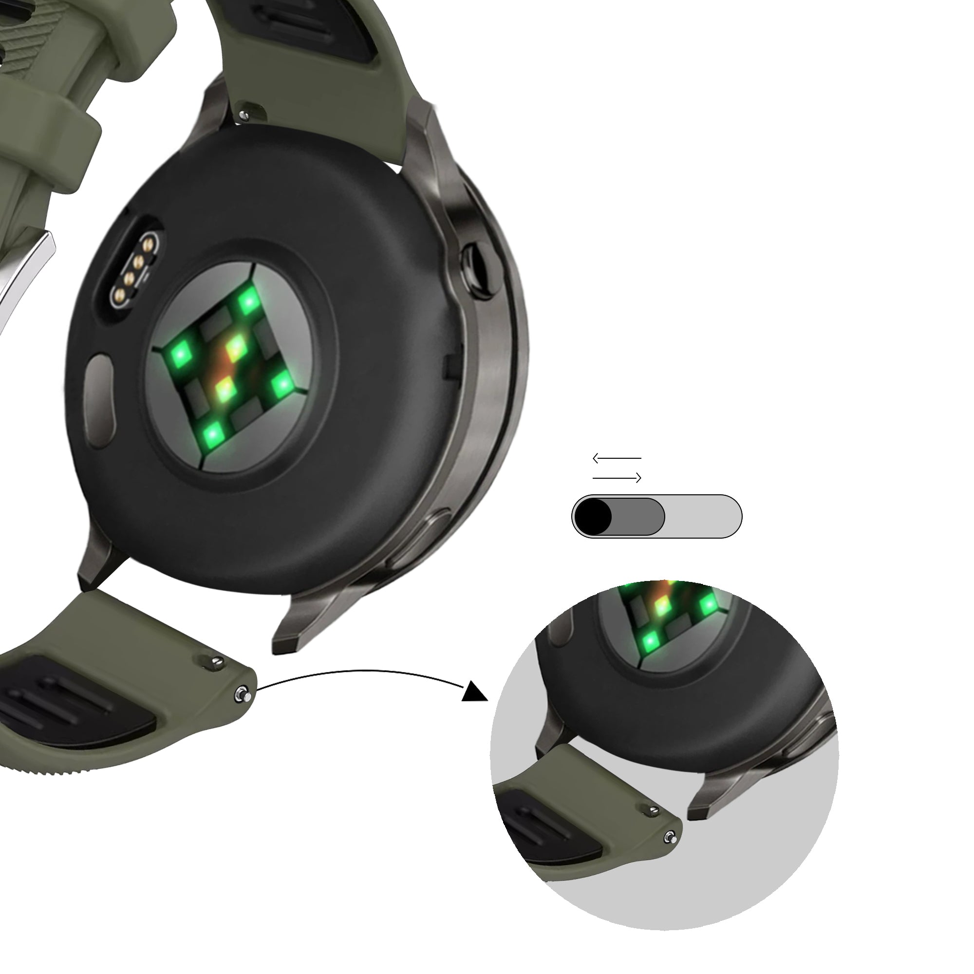 Bandz Garmin Vivoactive 4s Sportarmband mit Schnalle (Olivgrün/Schwarz)