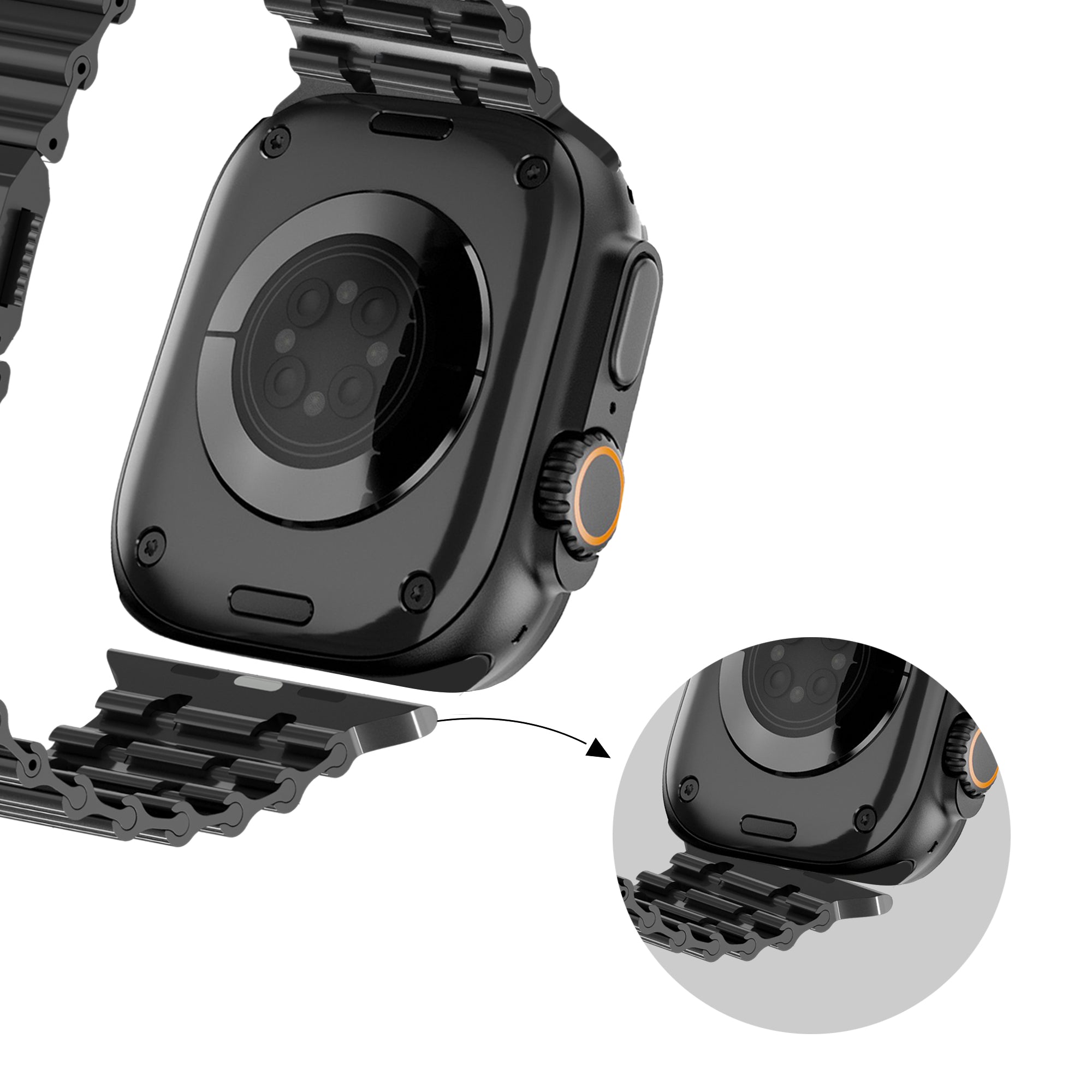 Bandz Apple Watch Ultra Premium Stahlarmband 'Ocean' (Schwarz)