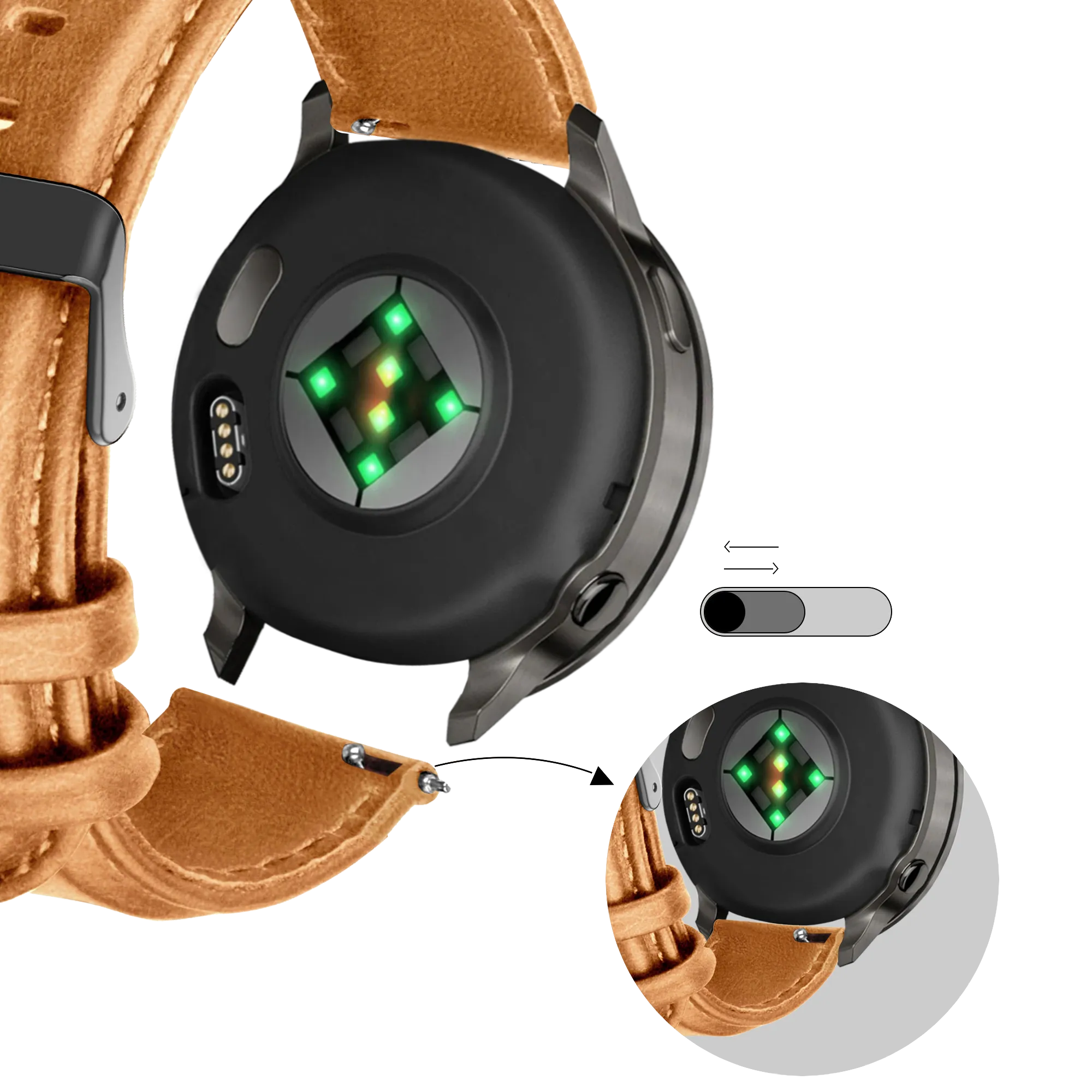 Bandz Garmin Forerunner 55 Lederarmband 'Classic' (Braun)
