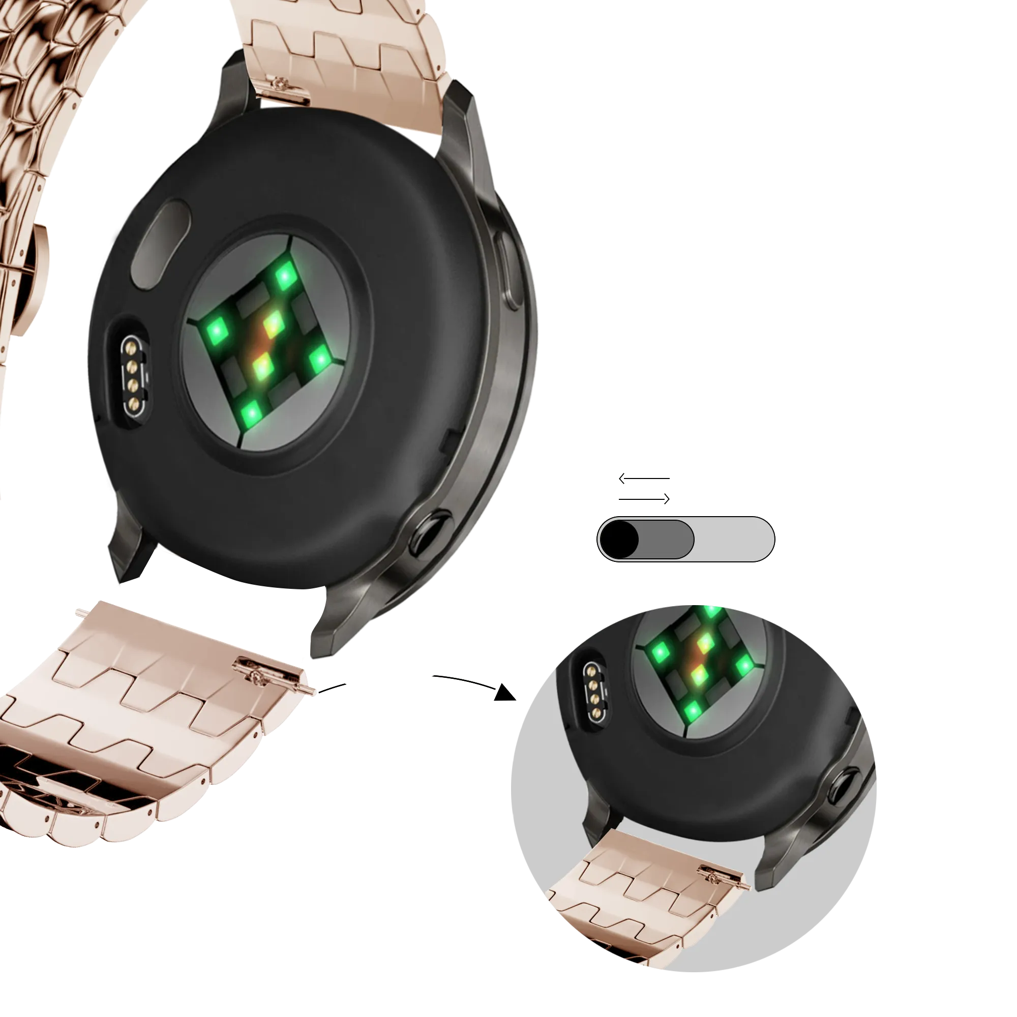 Bandz Garmin Approach J1 Stahlarmband 'Dragon' (Roségold)
