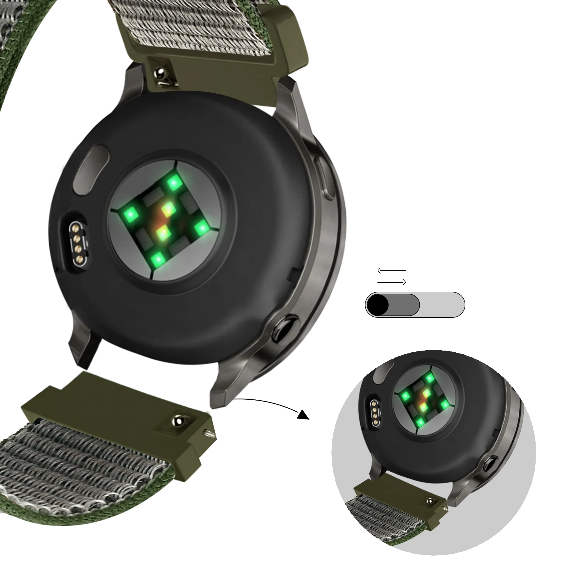 Bandz Garmin Venu SQ 2 Nylon Loop Armband (Olivgrün)
