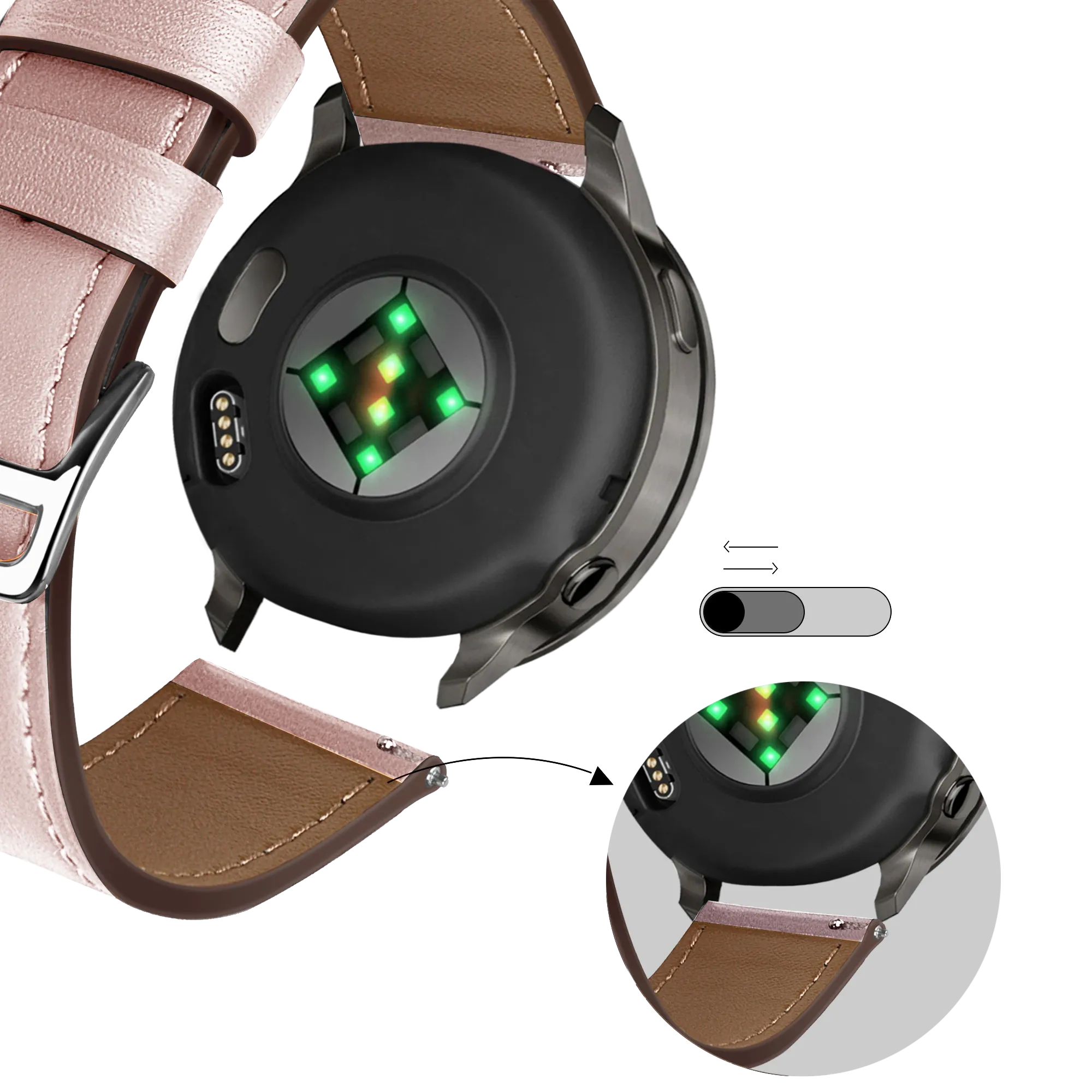Bandz Garmin Vivomove 3s Leather Strap 'Deluxe' (Pink)