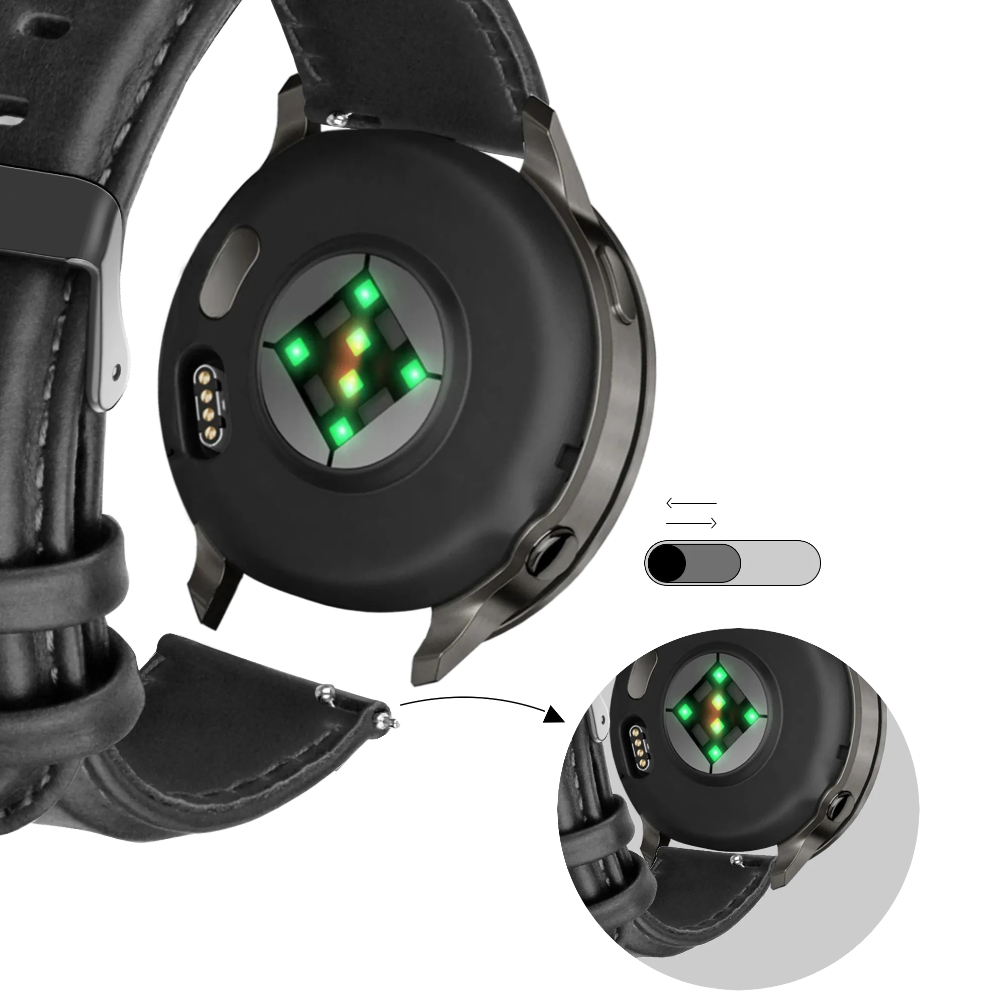 Bandz Garmin Forerunner 55 Leather Strap 'Classic' (Black)