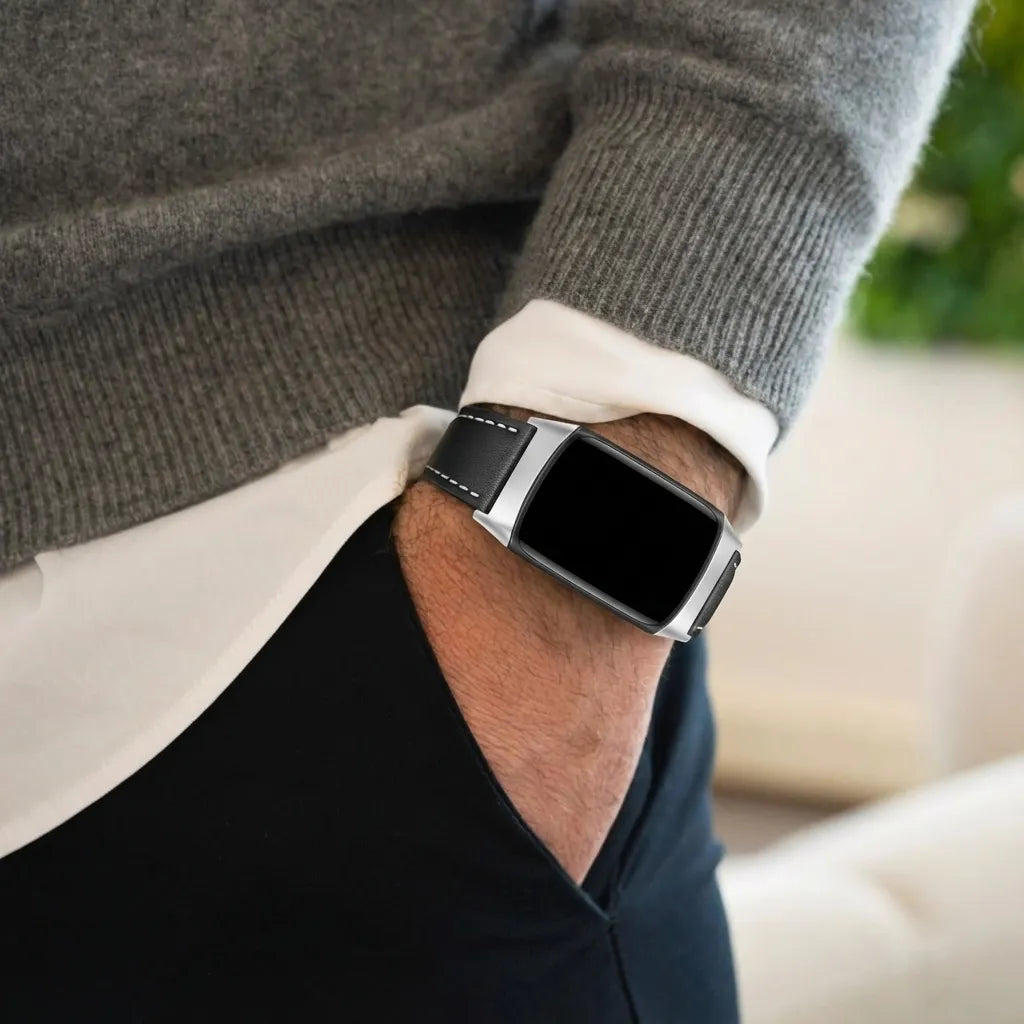 Fitbit Charge 5 Modern Lederarmband (Schwarz)
