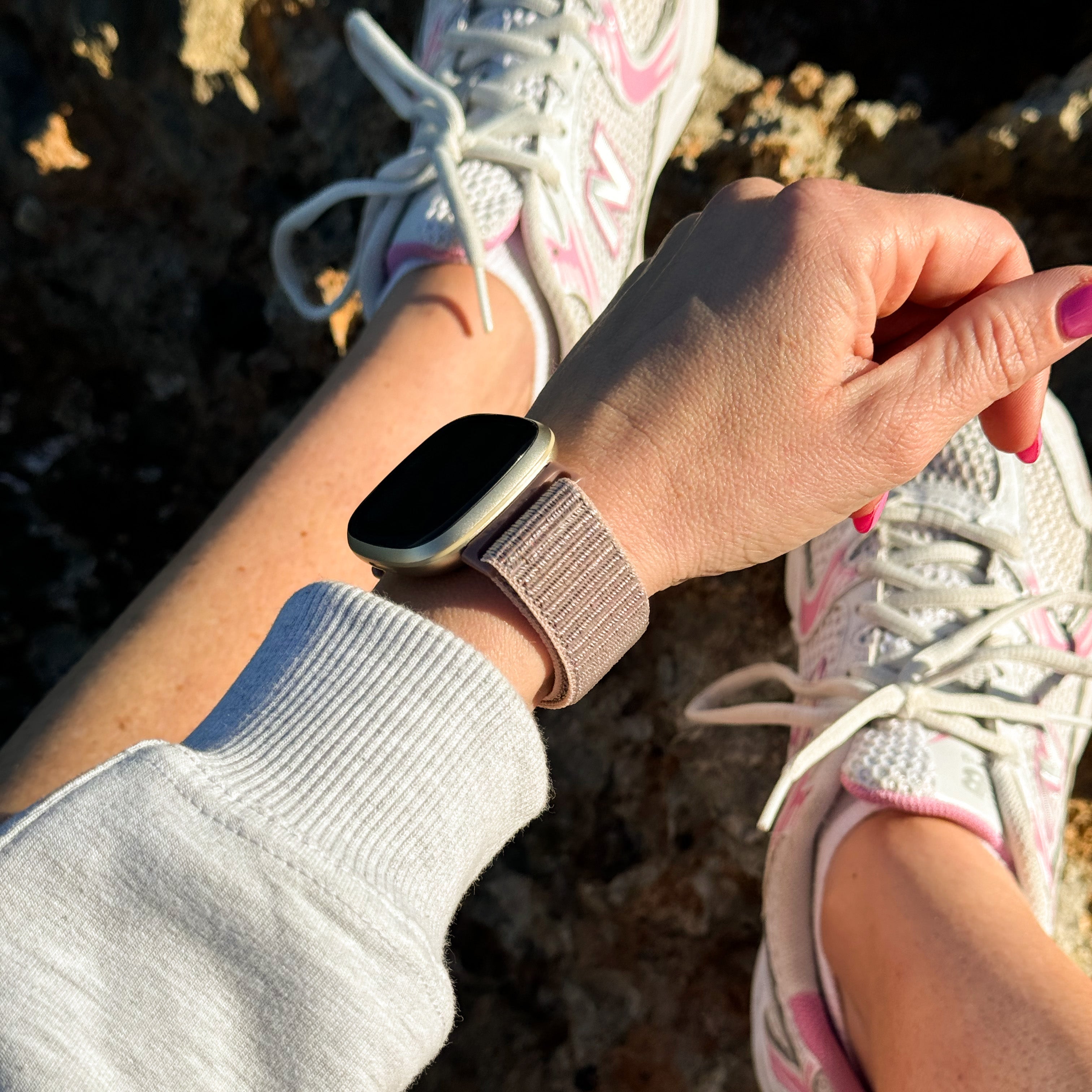 Fitbit Versa 3 Nylon Strap (Grey/Pink)