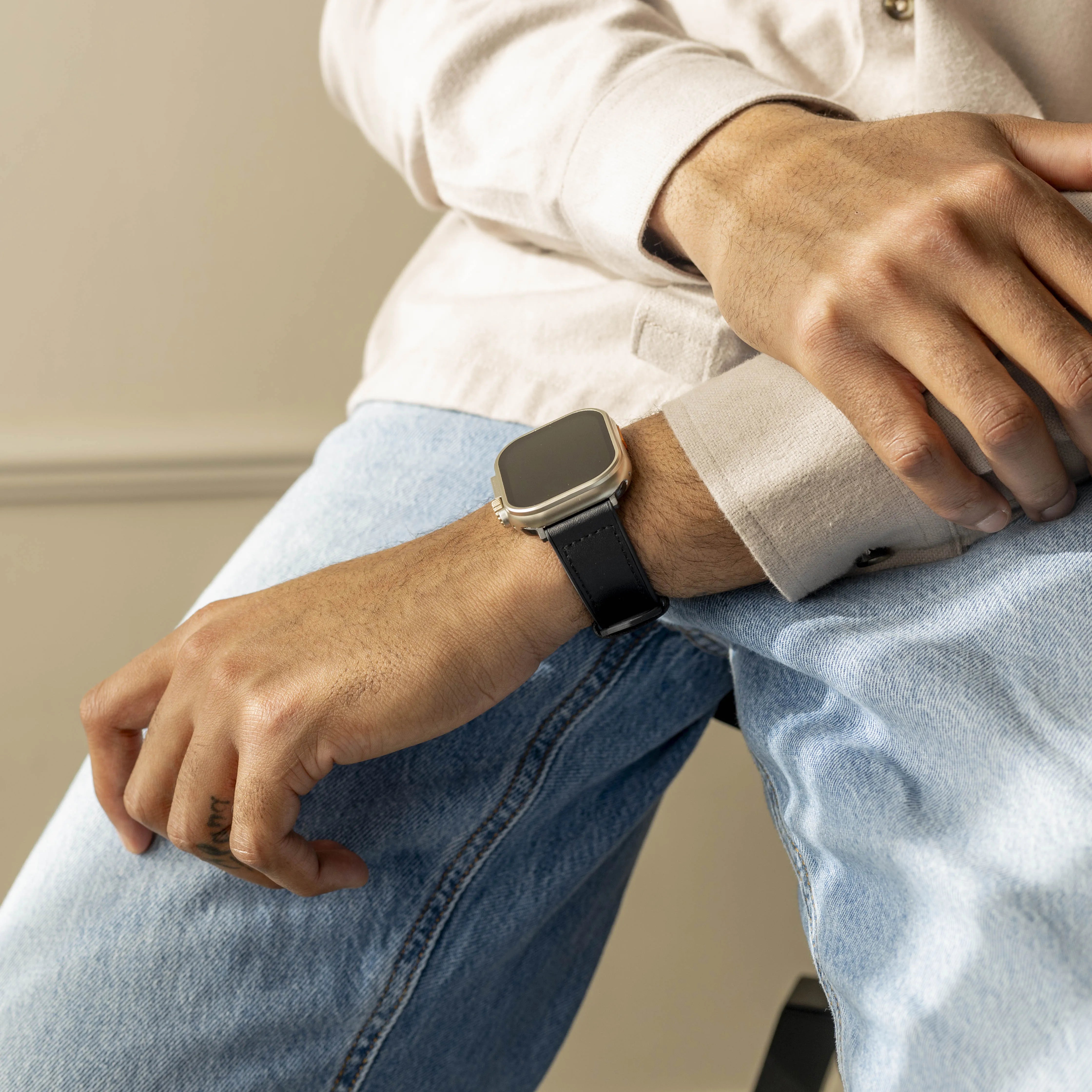 Apple Watch Leder-Hybridschnallenarmband (Schwarz)