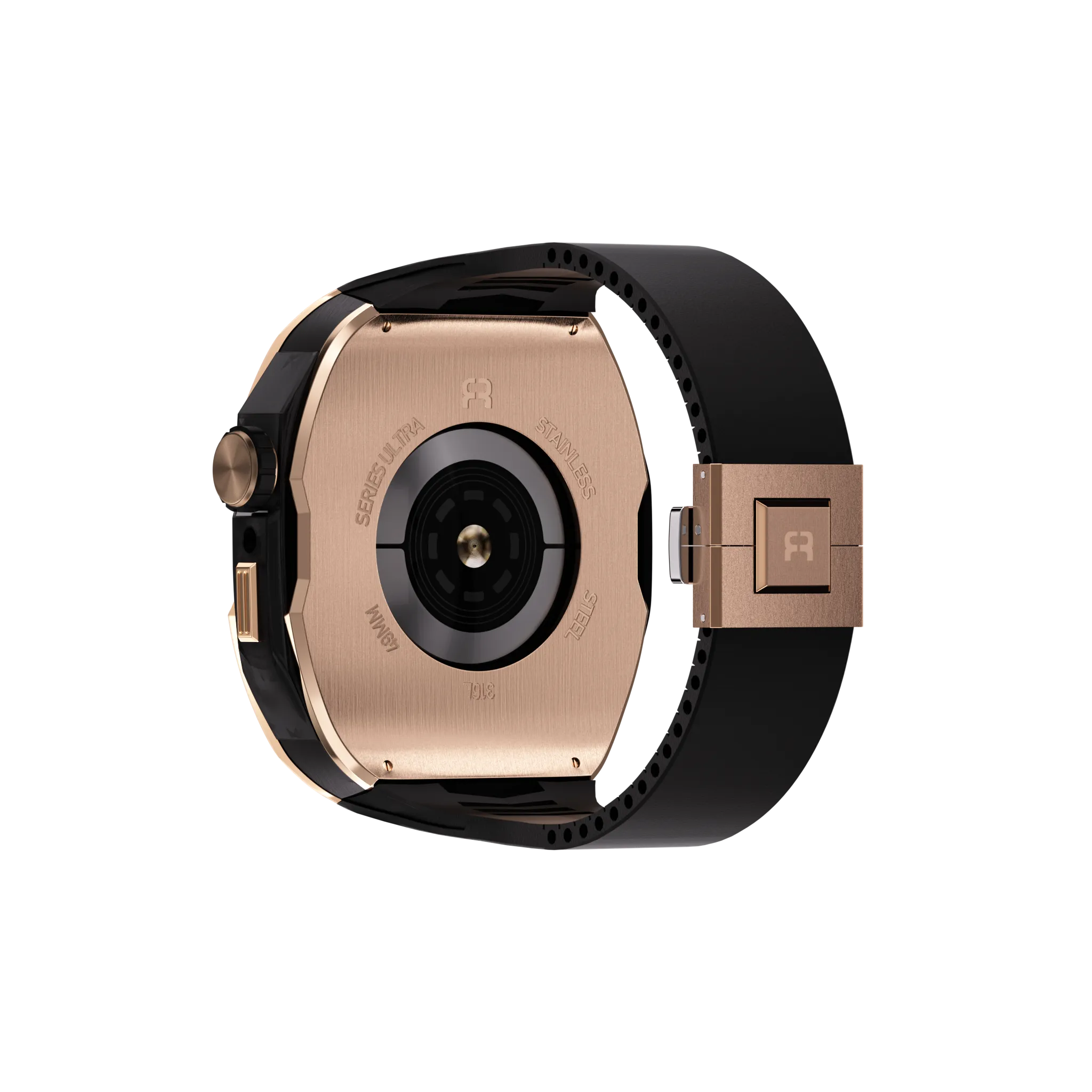 Reqior Apple Watch 45mm Hülle mit integriertem Gummi-Armband (Roségold/Schwarz)