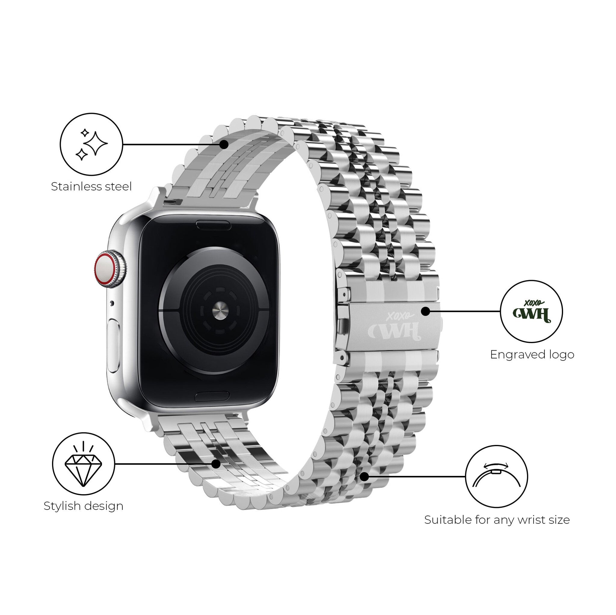 xoxo Wildhearts Apple Watch Stahlarmband (Silber)