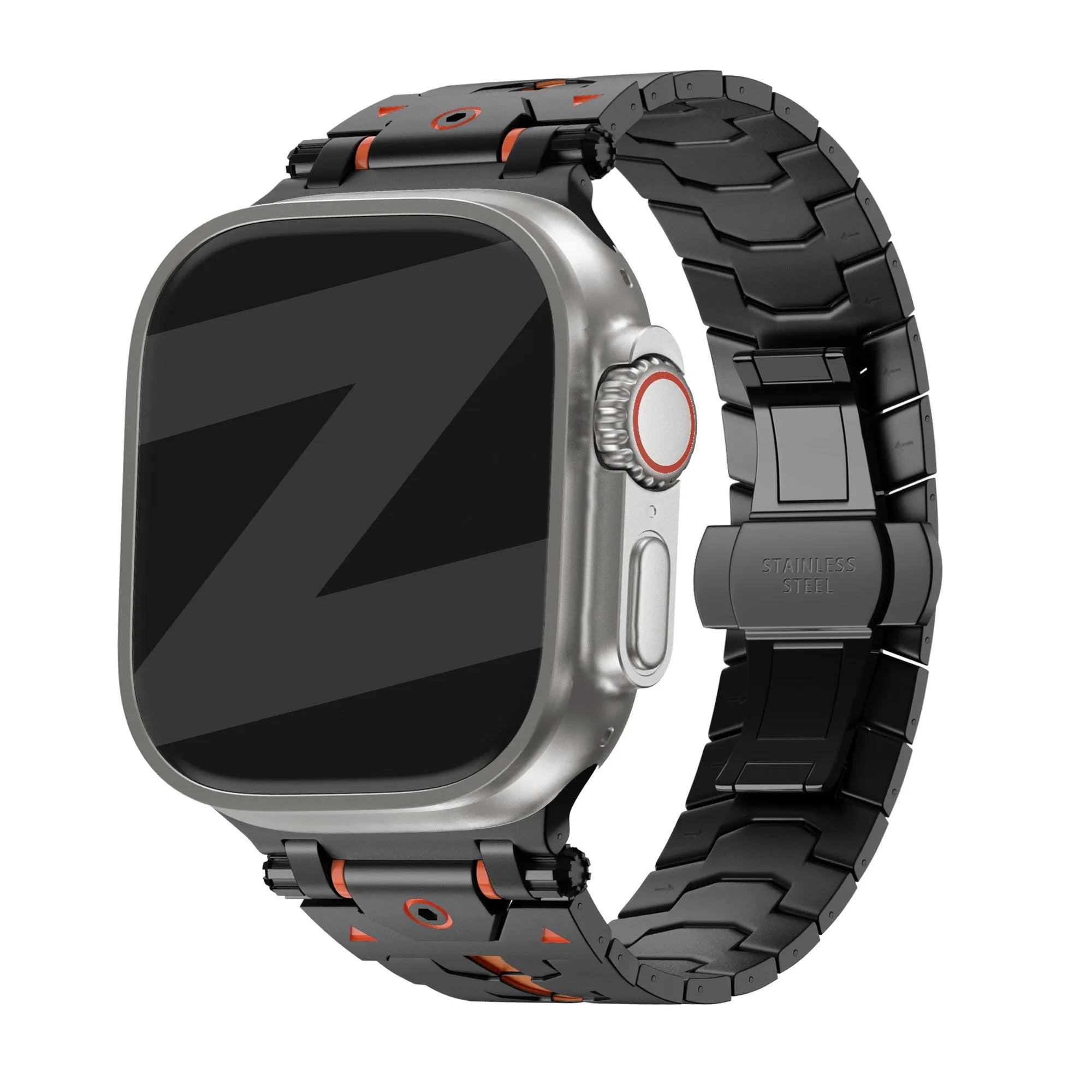 Bandz Apple Watch Gebürstetes Metallarmband 'Deluxe' (Schwarz/Orange)