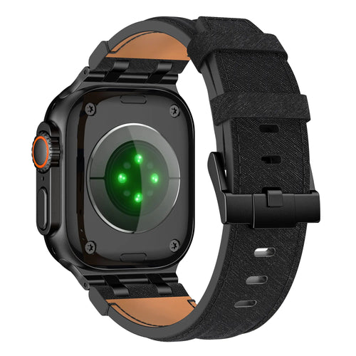 Apple Watch Denim Lederarmband (Schwarz)
