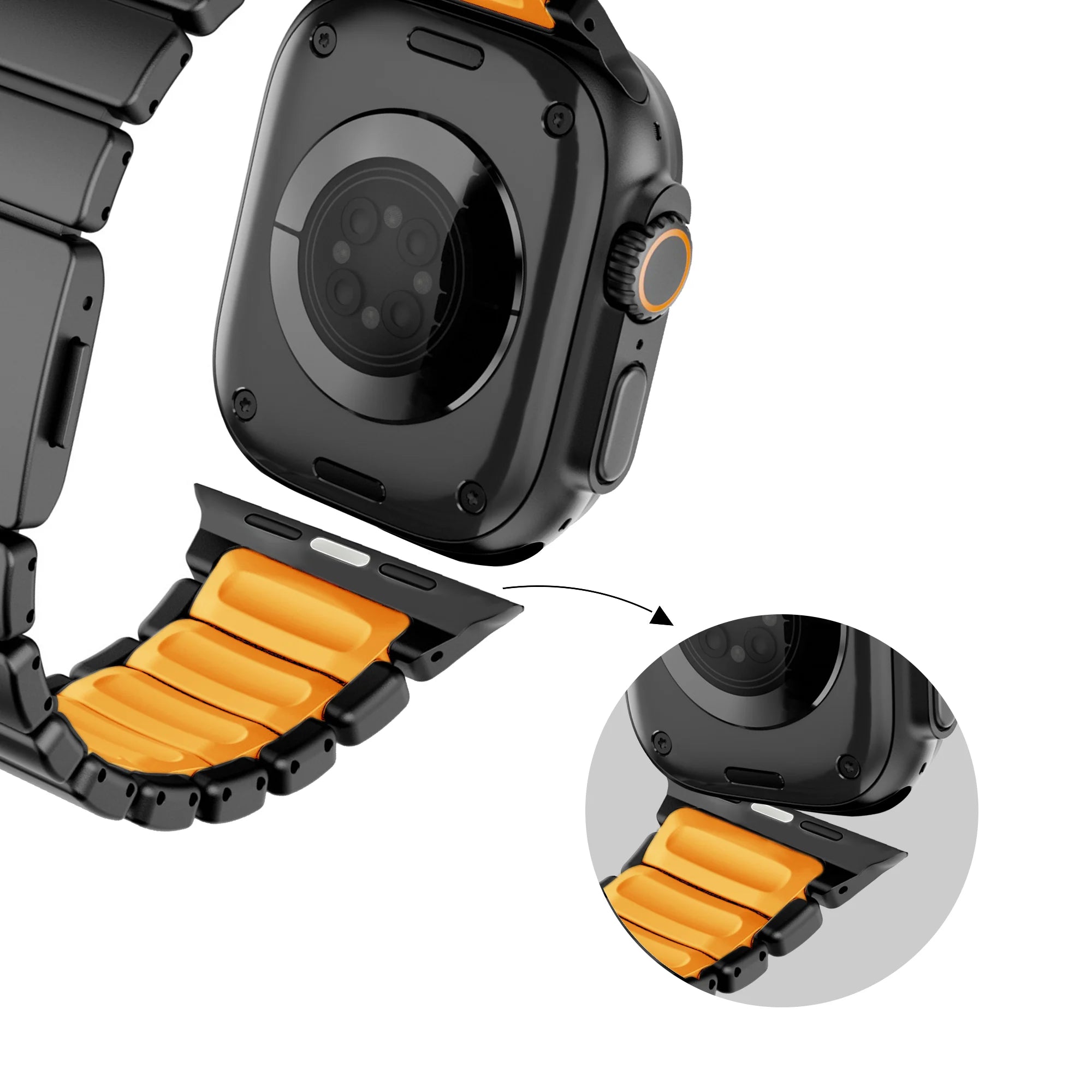 Bandz Apple Watch Titanium Strap 'Hybrid' (Black/Orange)