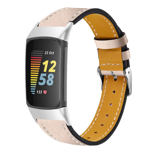 Fitbit Charge 6 Modern Lederarmband (Hellbeige)