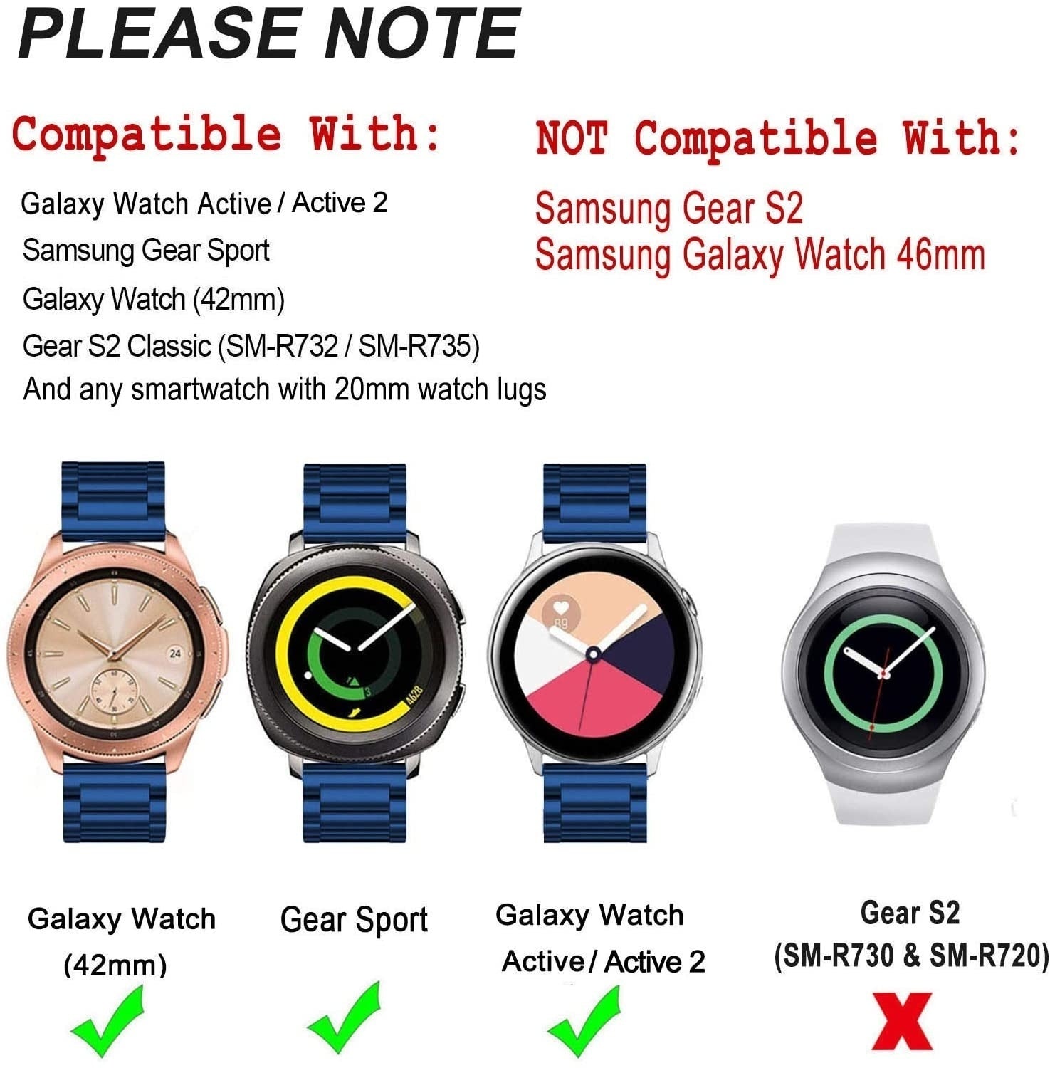 gear s2 metallarmband Samsung Galaxy Watch Active / Active 2 Armband Metall (Silber)
