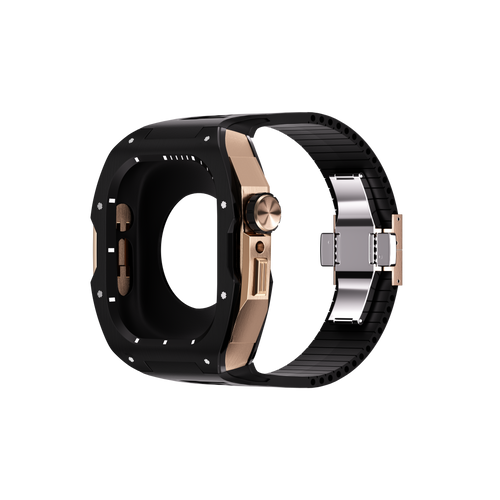 Reqior Apple Watch 45mm Hülle mit integriertem Gummi-Armband (Schwarz/Roségold)