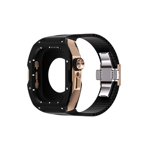 Reqior Apple Watch 45mm Hülle mit integriertem Gummi-Armband (Schwarz/Roségold)