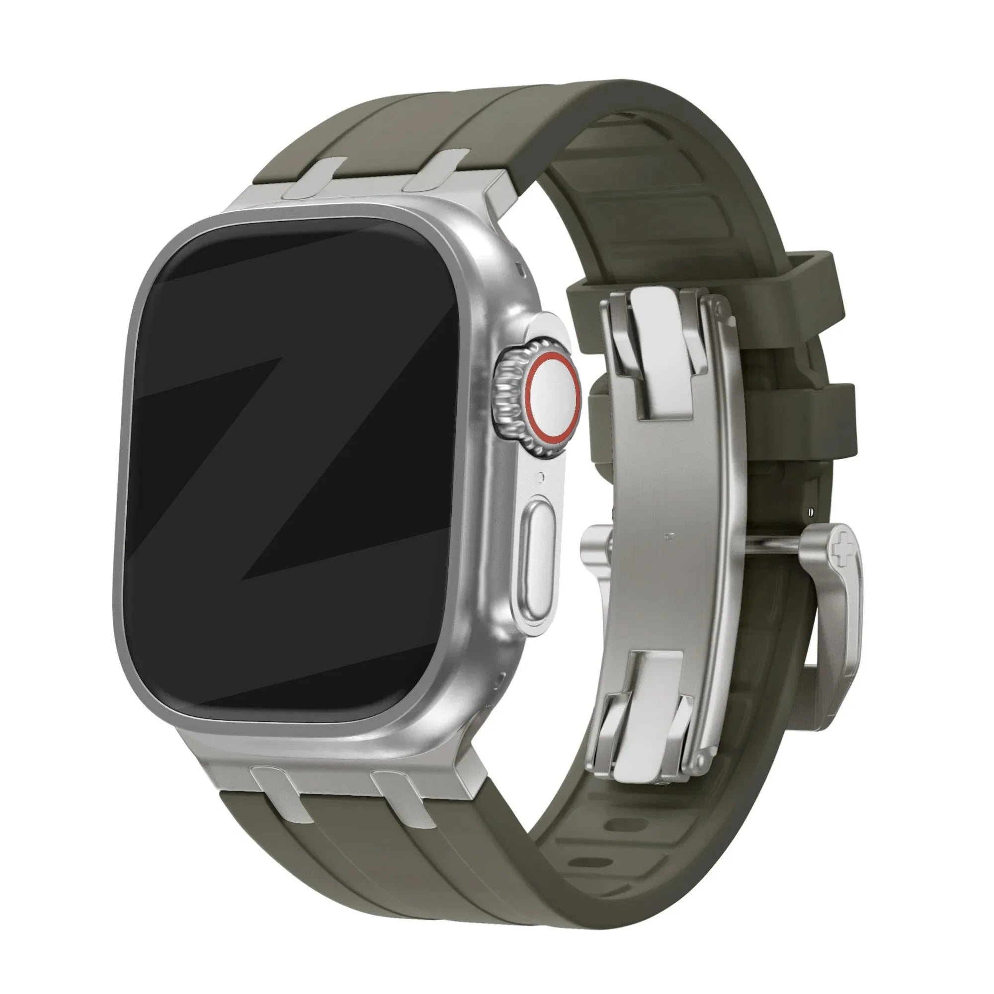 Bandz Apple Watch Silikonarmband 'Luxe Liquid' (Braun mit Titan)