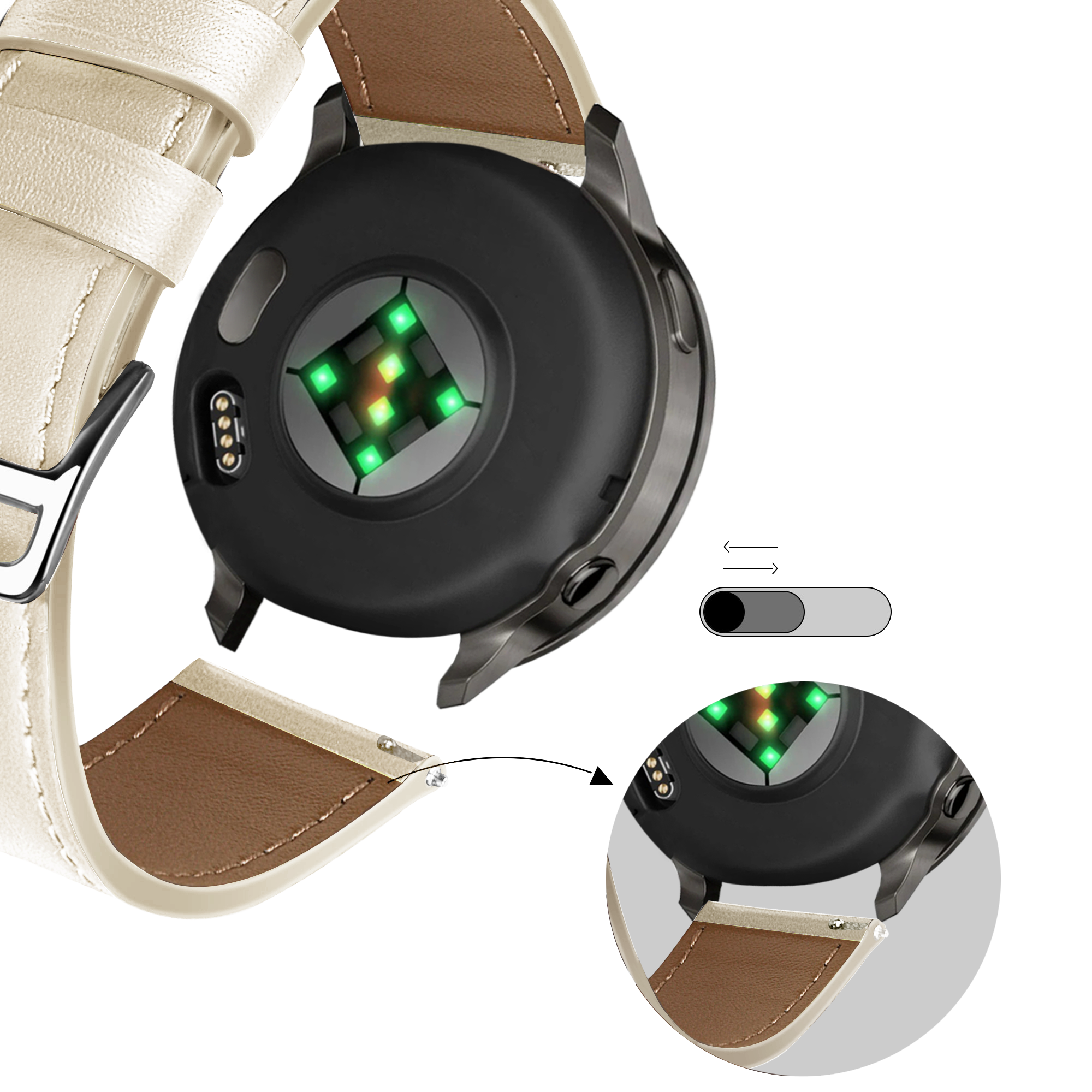 Bandz Garmin Venu 2s Lederarmband 'Deluxe' (Beige)