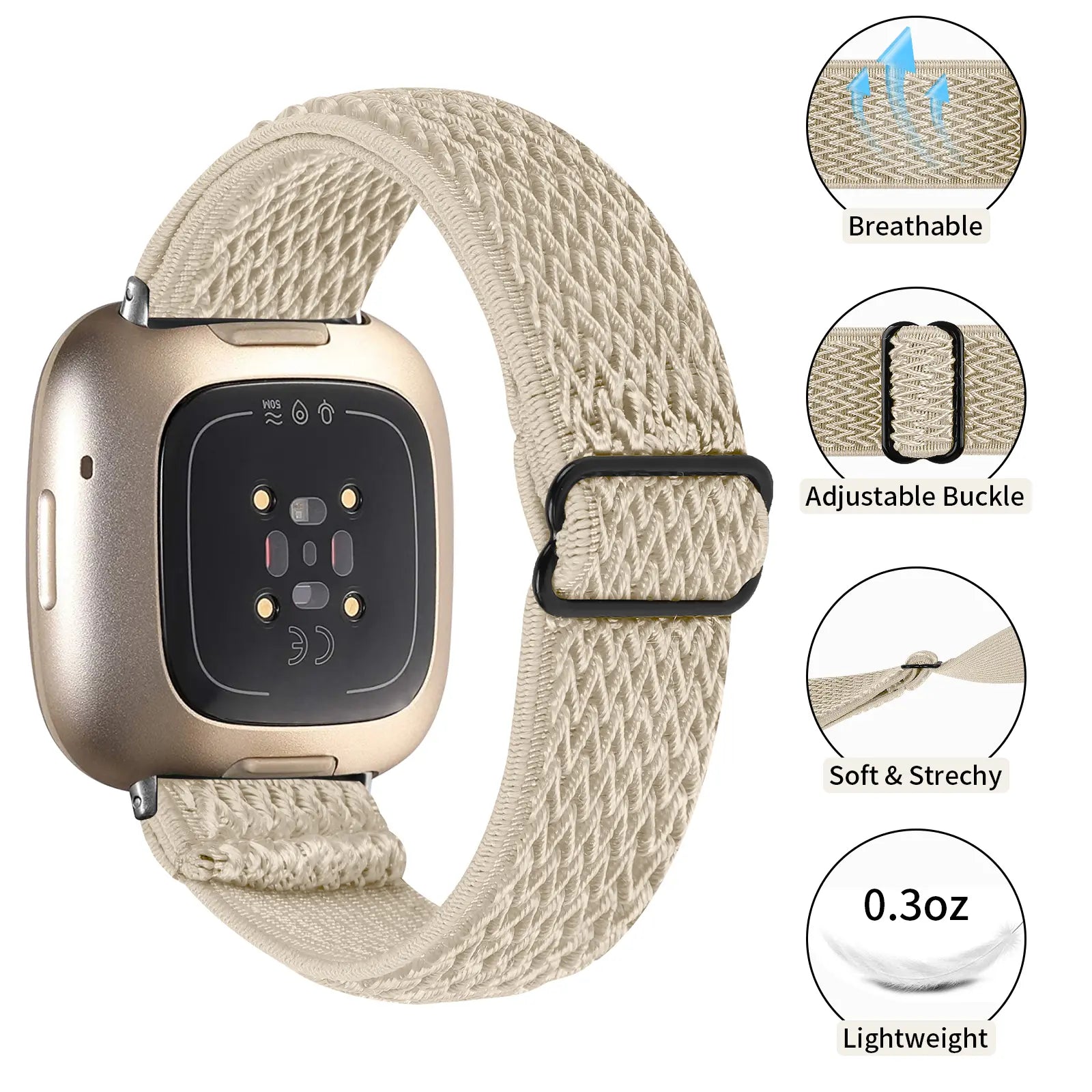 Fitbit Versa 3 Elastic Strap (Beige)