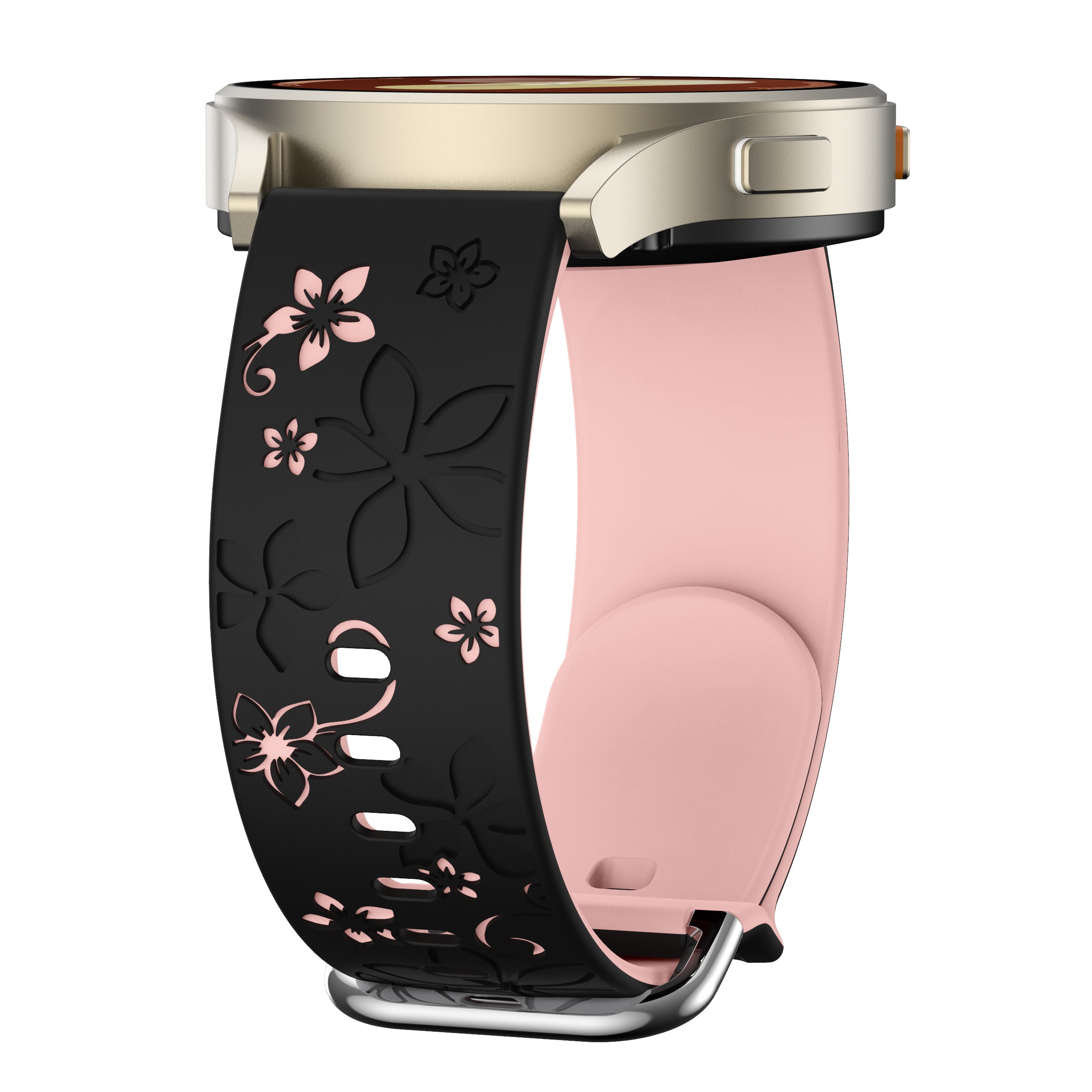 Samsung Galaxy Watch 4 Classic 46mm Flower Silikonarmband (Schwarz/Helles Rosa)