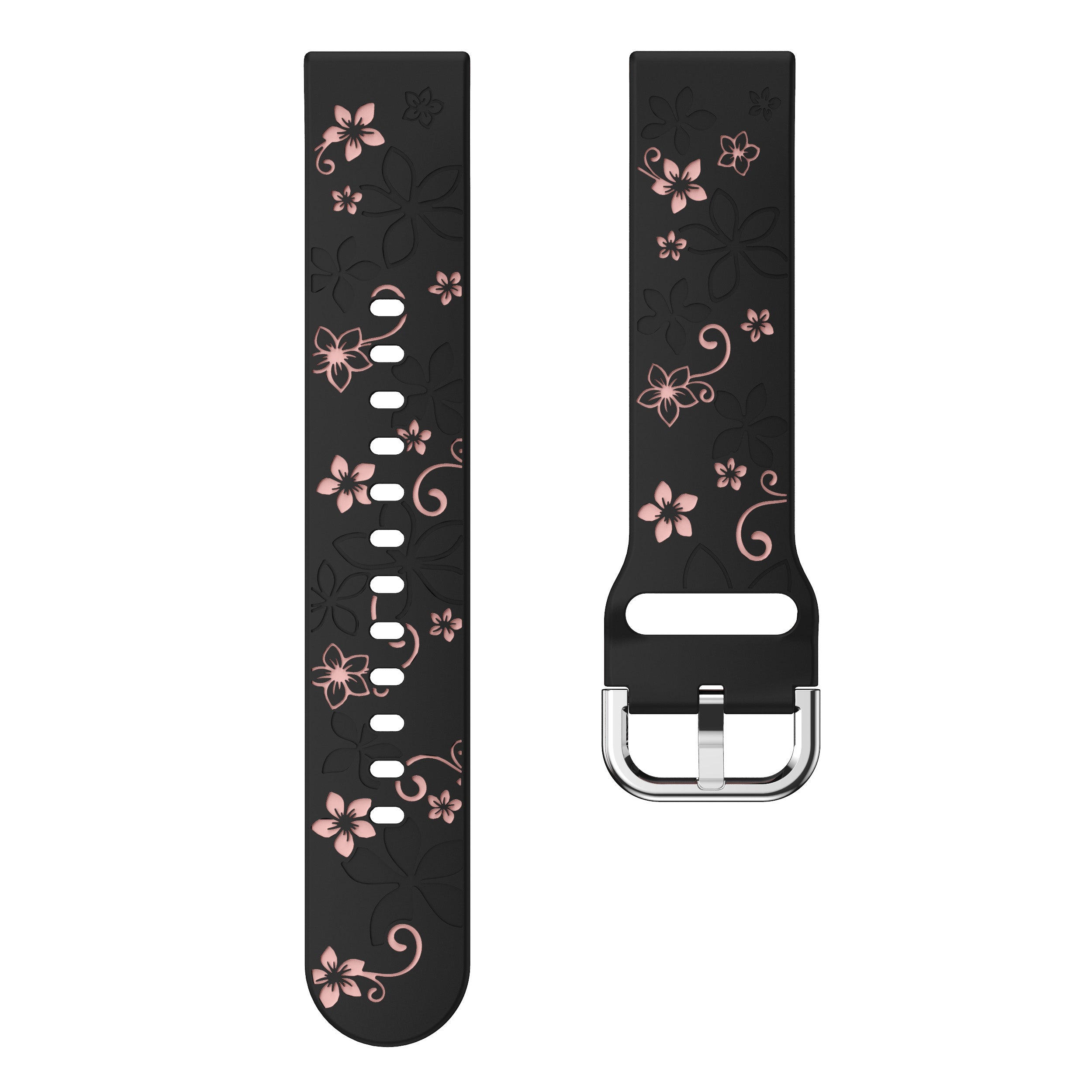 Samsung Galaxy Watch 4 Classic 46mm Flower Silikonarmband (Schwarz/Helles Rosa)