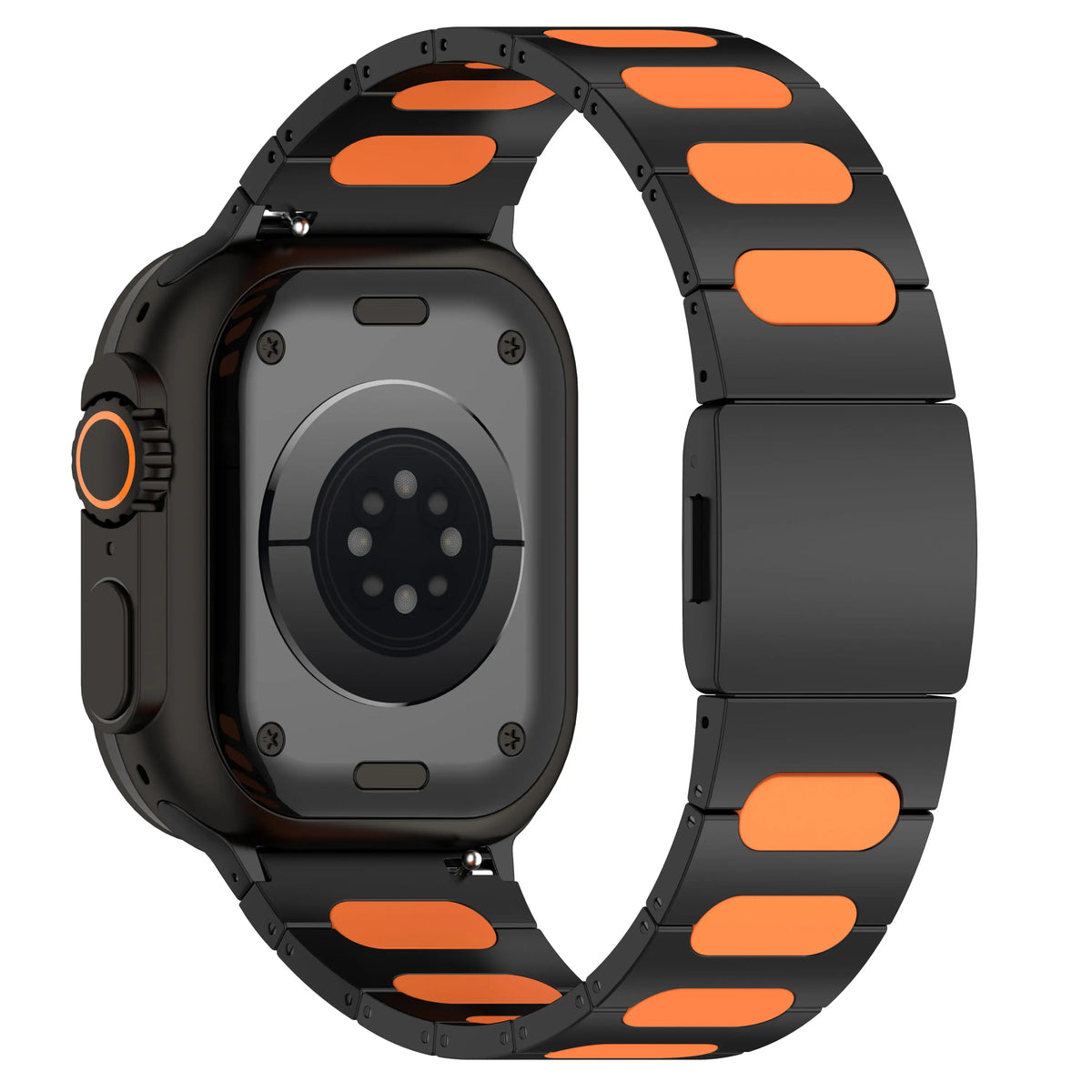 Apple Watch Ultra Raffiniert Stahl-Hybridarmband (Schwarz/Orange)