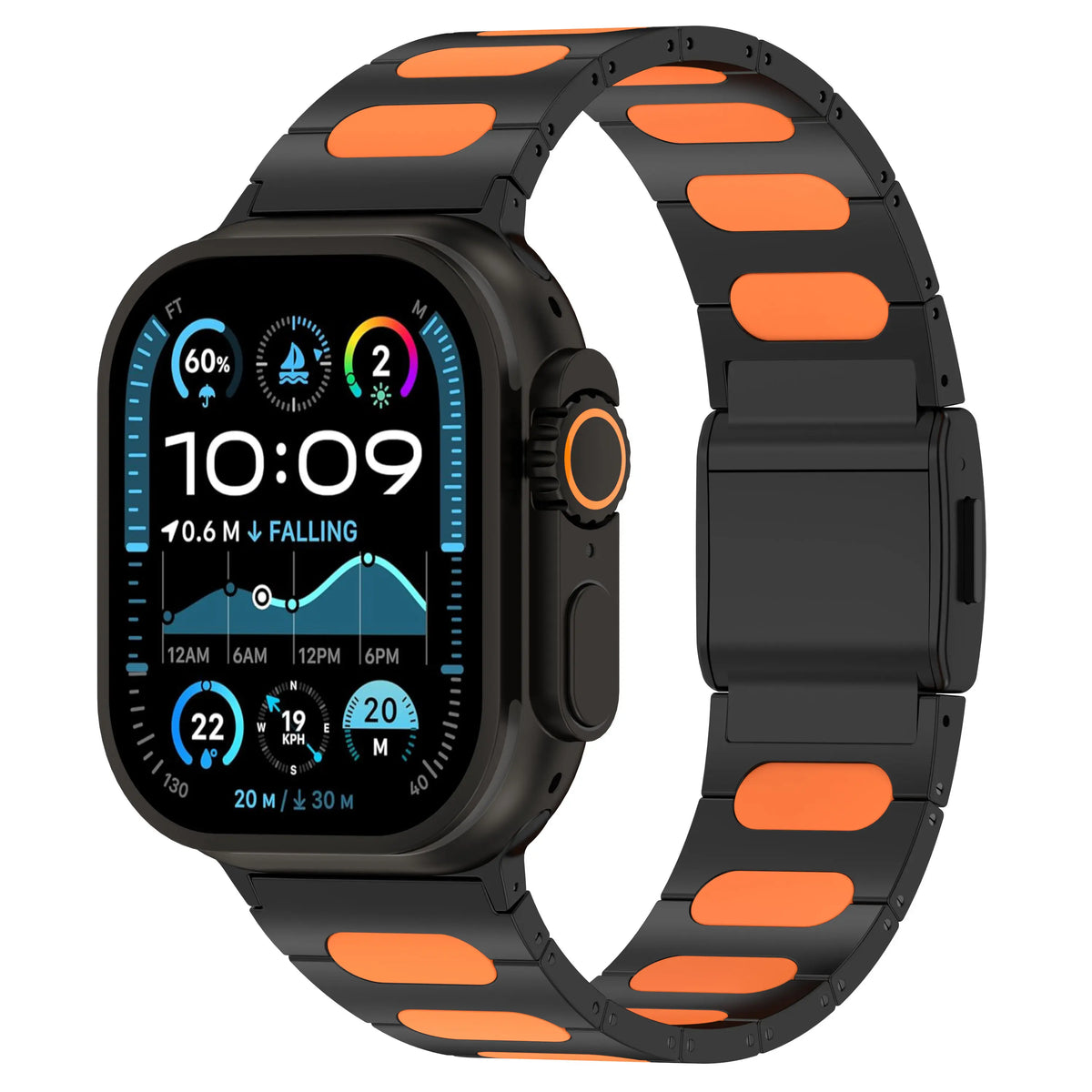 Apple Watch Ultra Raffiniert Stahl-Hybridarmband (Schwarz/Orange)